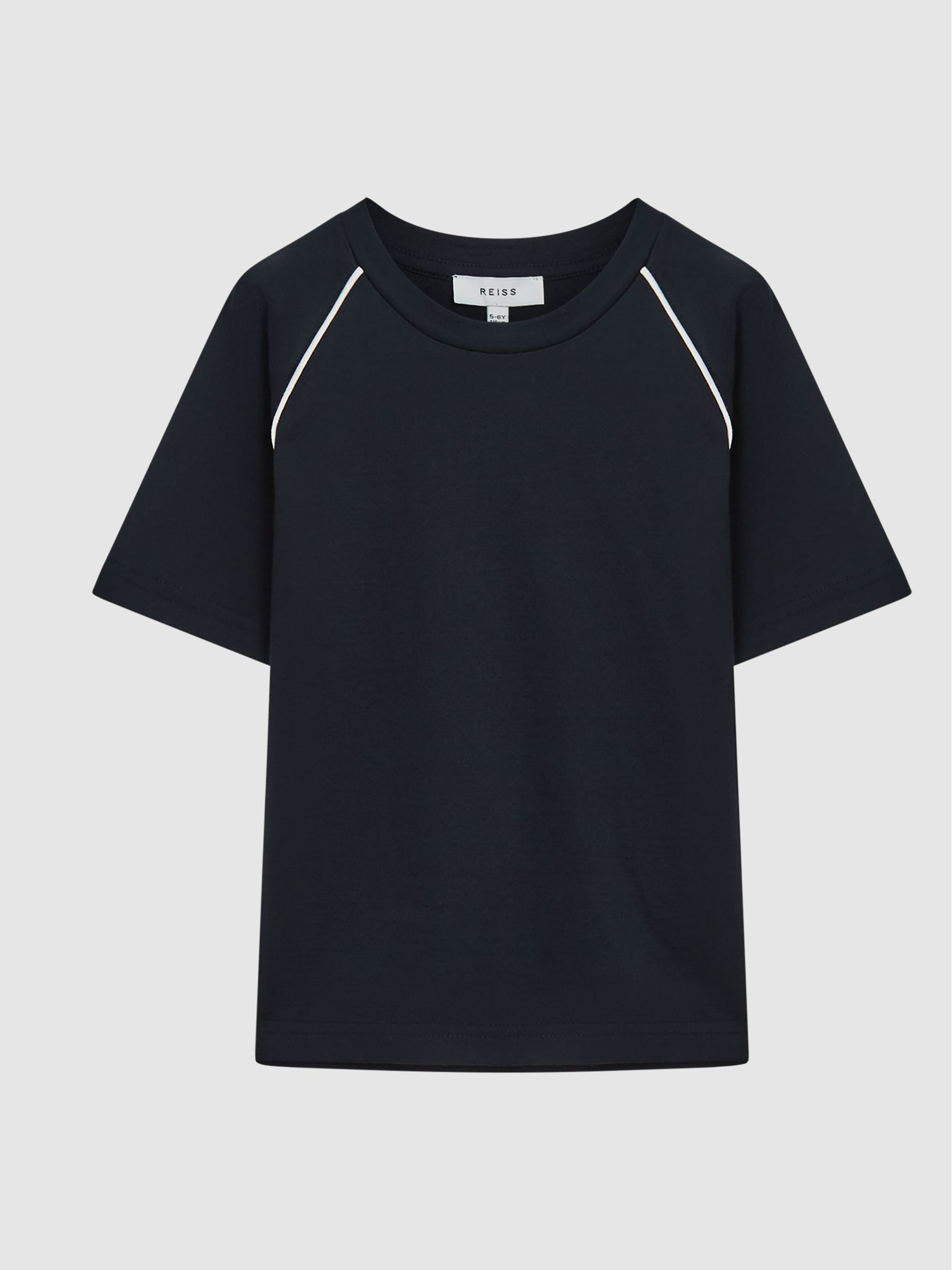 Piped Knitted Trim Crew Neck Tee in Navy - Image 2 of 6 Piped Knitted Trim Crew Neck Tee in Navy - Image 2 of 6