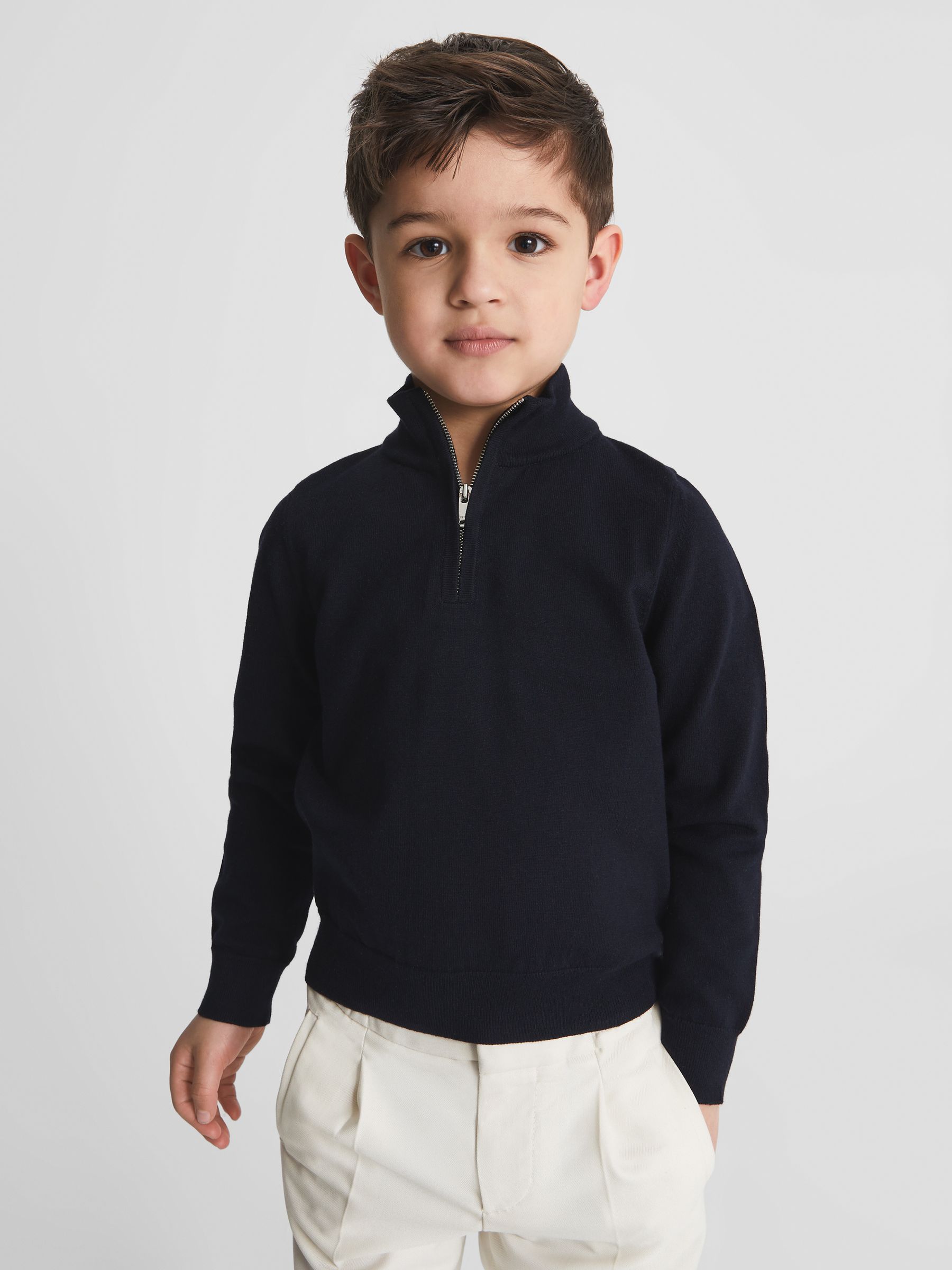 Funnel Neck Half Zip Jumper in Navy - Image 1 of 6 Funnel Neck Half Zip Jumper in Navy - Image 1 of 6
