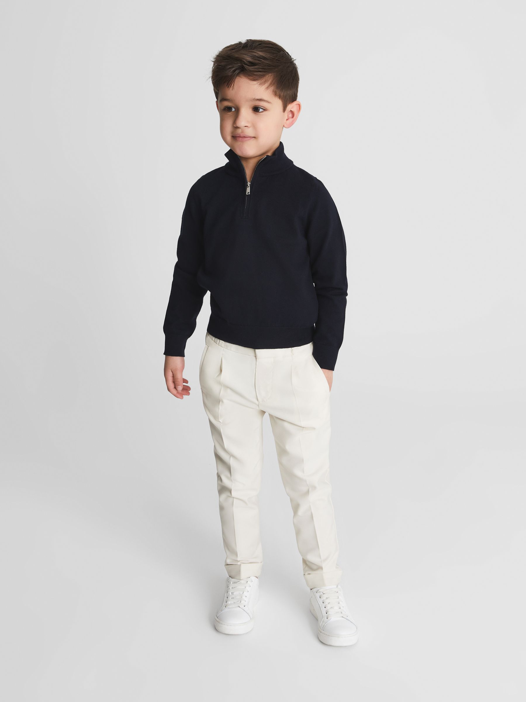 Funnel Neck Half Zip Jumper in Navy - Image 3 of 6