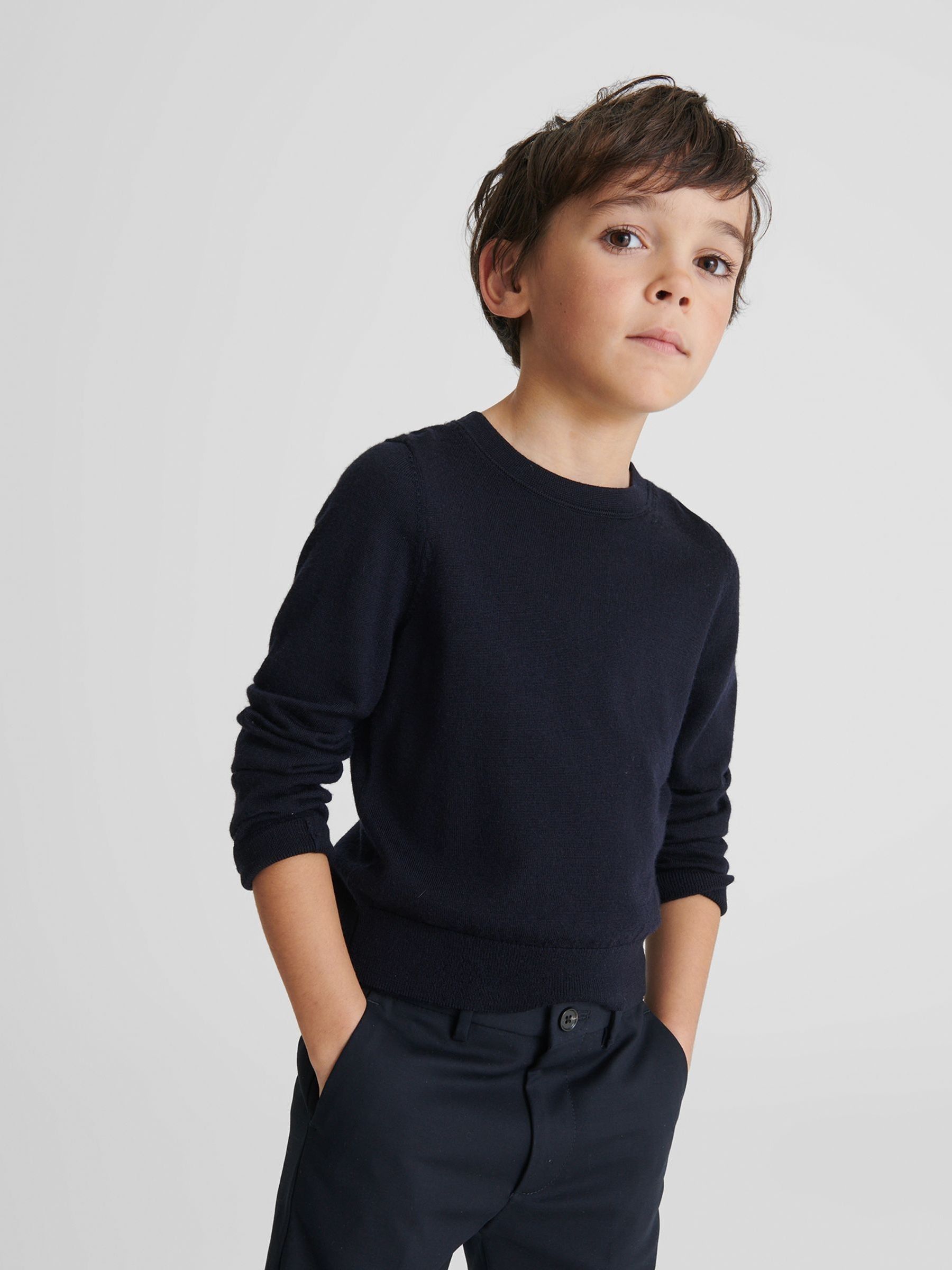 Crew Neck Knitted Jumper in Navy - Image 1 of 7 Crew Neck Knitted Jumper in Navy - Image 1 of 7