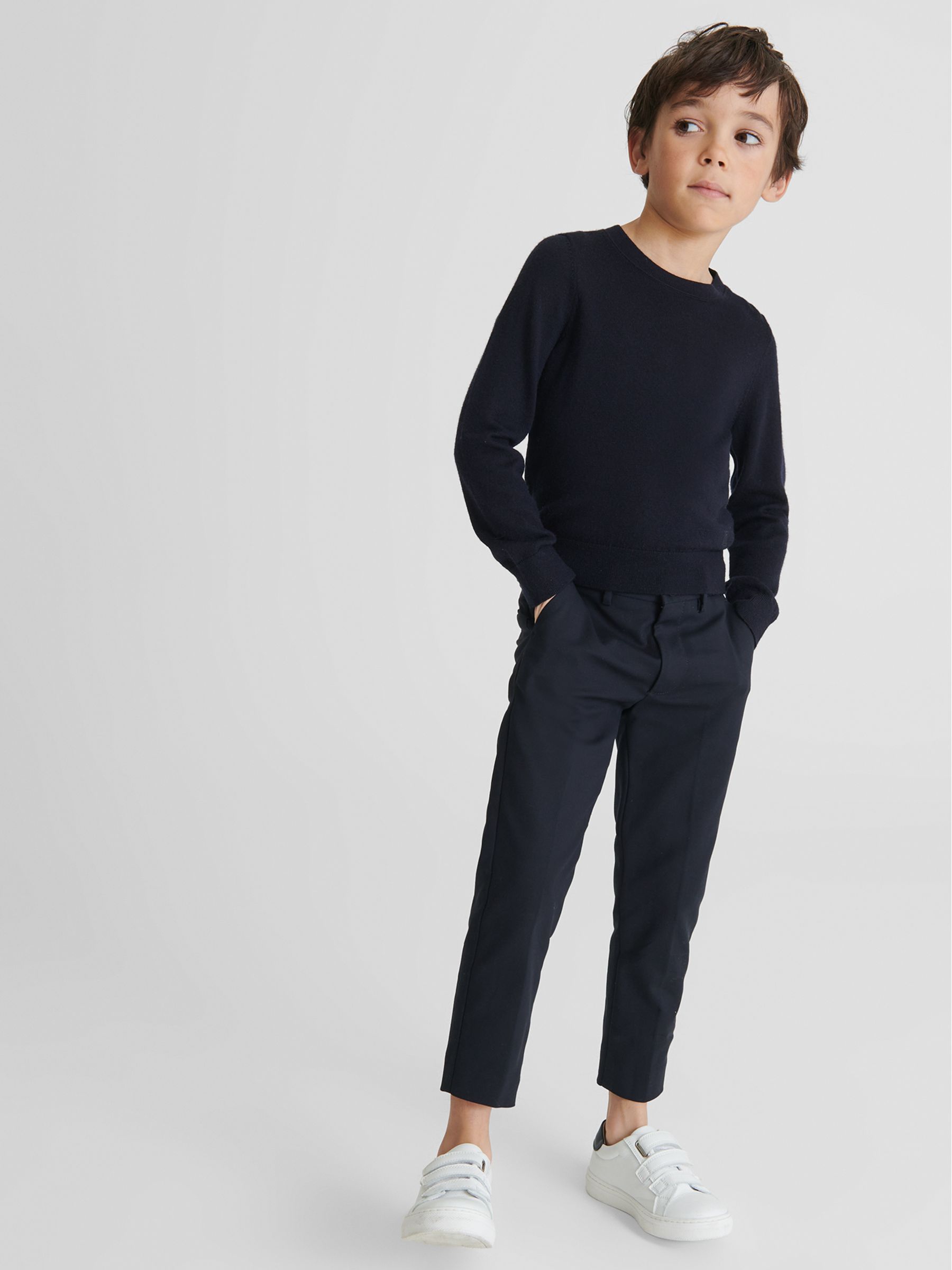 Crew Neck Knitted Jumper in Navy - Image 3 of 7