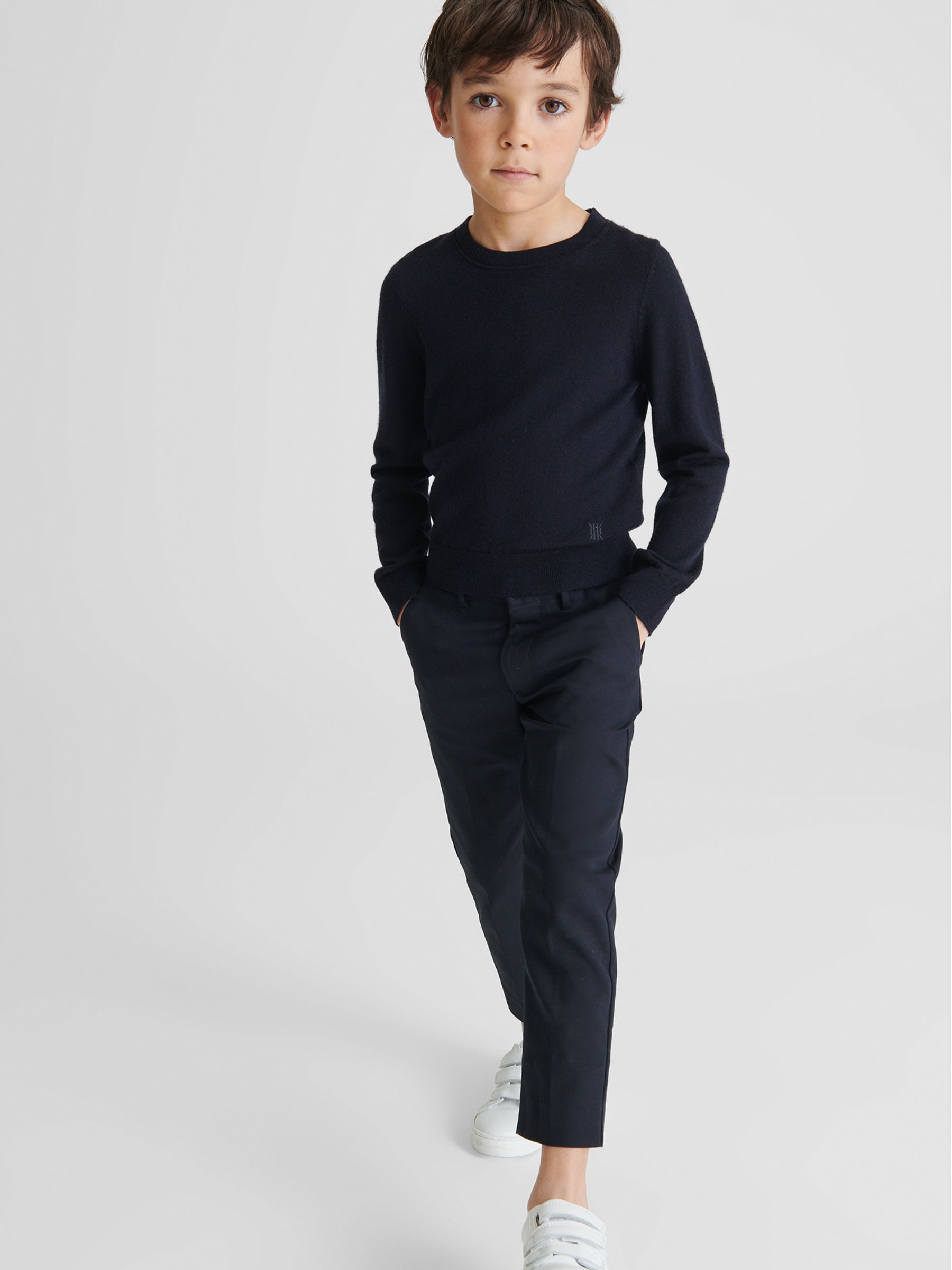 Crew Neck Knitted Jumper in Navy - Image 4 of 7