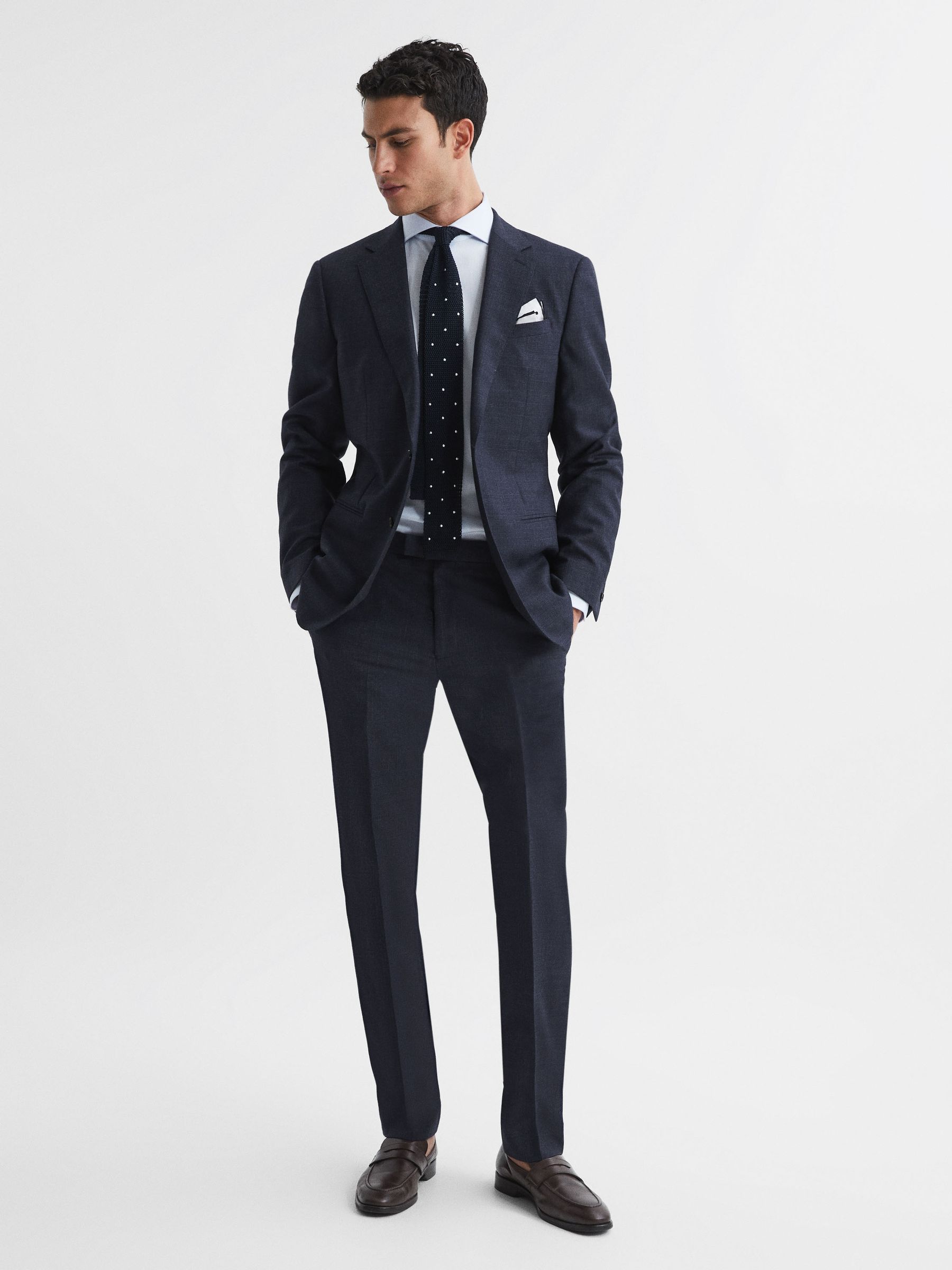 Textured Slim Fit Blazer in Navy - Image 3 of 5