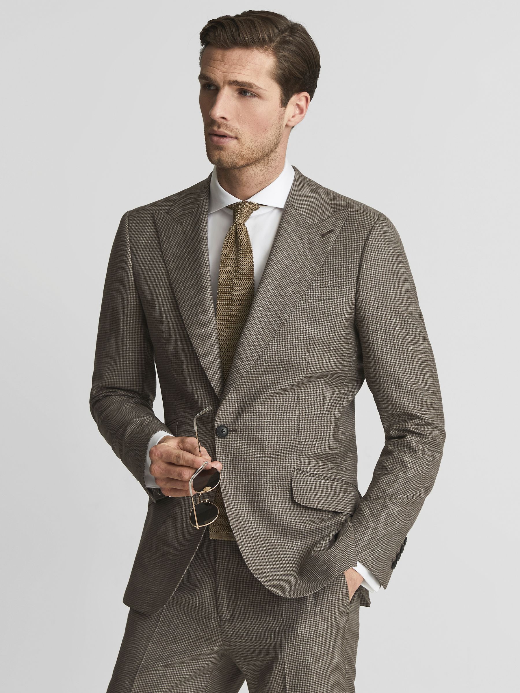 Dome Brown Slim Fit Single Breasted Puppytooth Blazer - Image 1 of 6