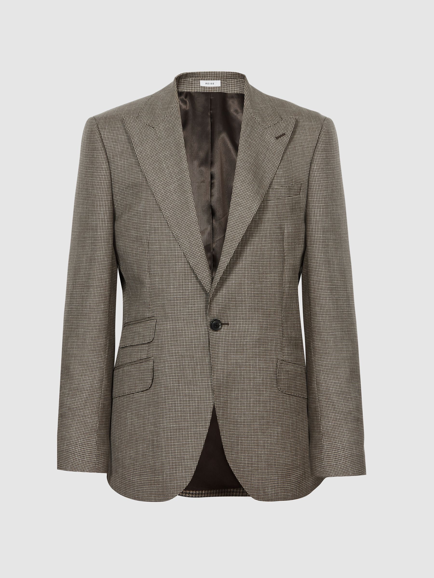 Dome Brown Slim Fit Single Breasted Puppytooth Blazer - Image 2 of 6