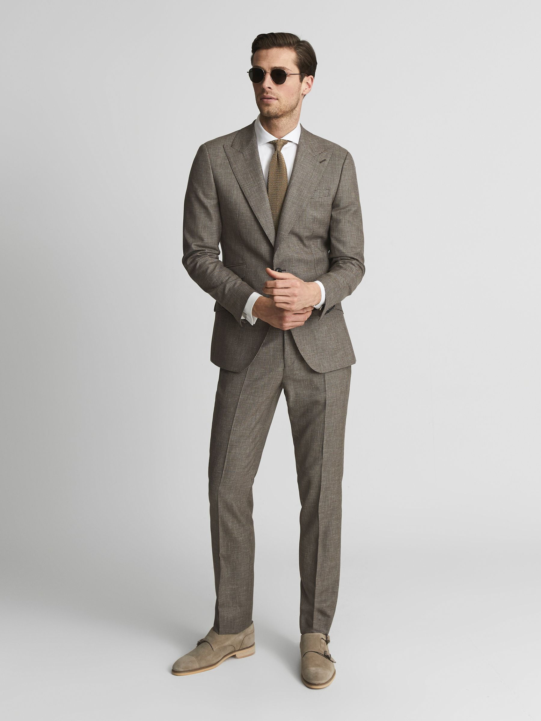 Dome Brown Slim Fit Single Breasted Puppytooth Blazer - Image 3 of 6