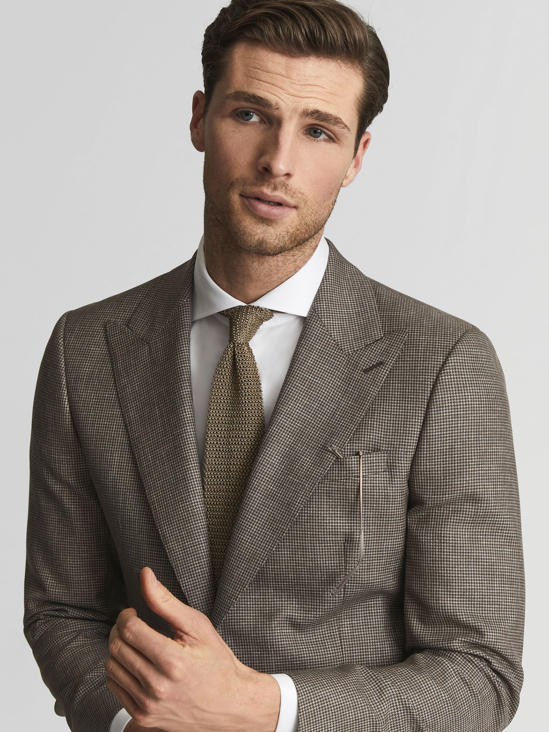 Dome Brown Slim Fit Single Breasted Puppytooth Blazer - Image 4 of 6
