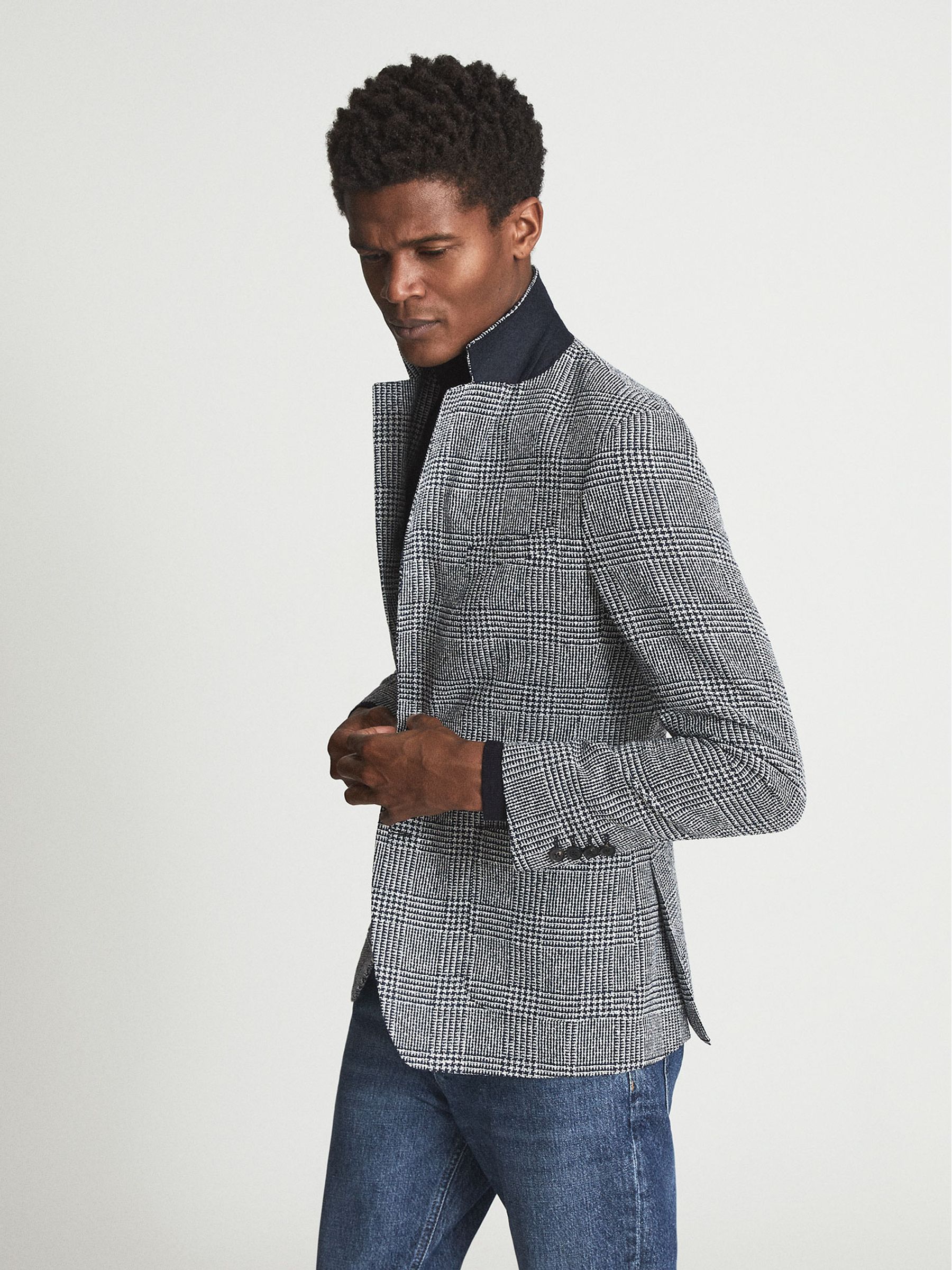 Puppytooth Check Blazer in Navy Check - Image 1 of 5