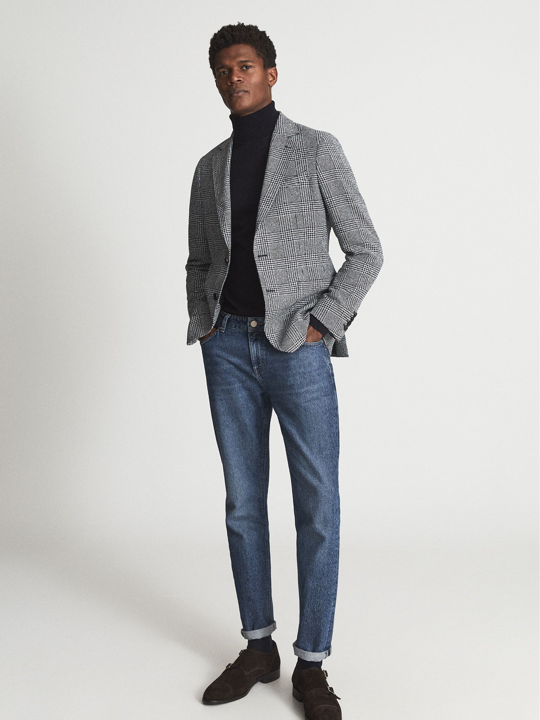 Puppytooth Check Blazer in Navy Check - Image 3 of 5