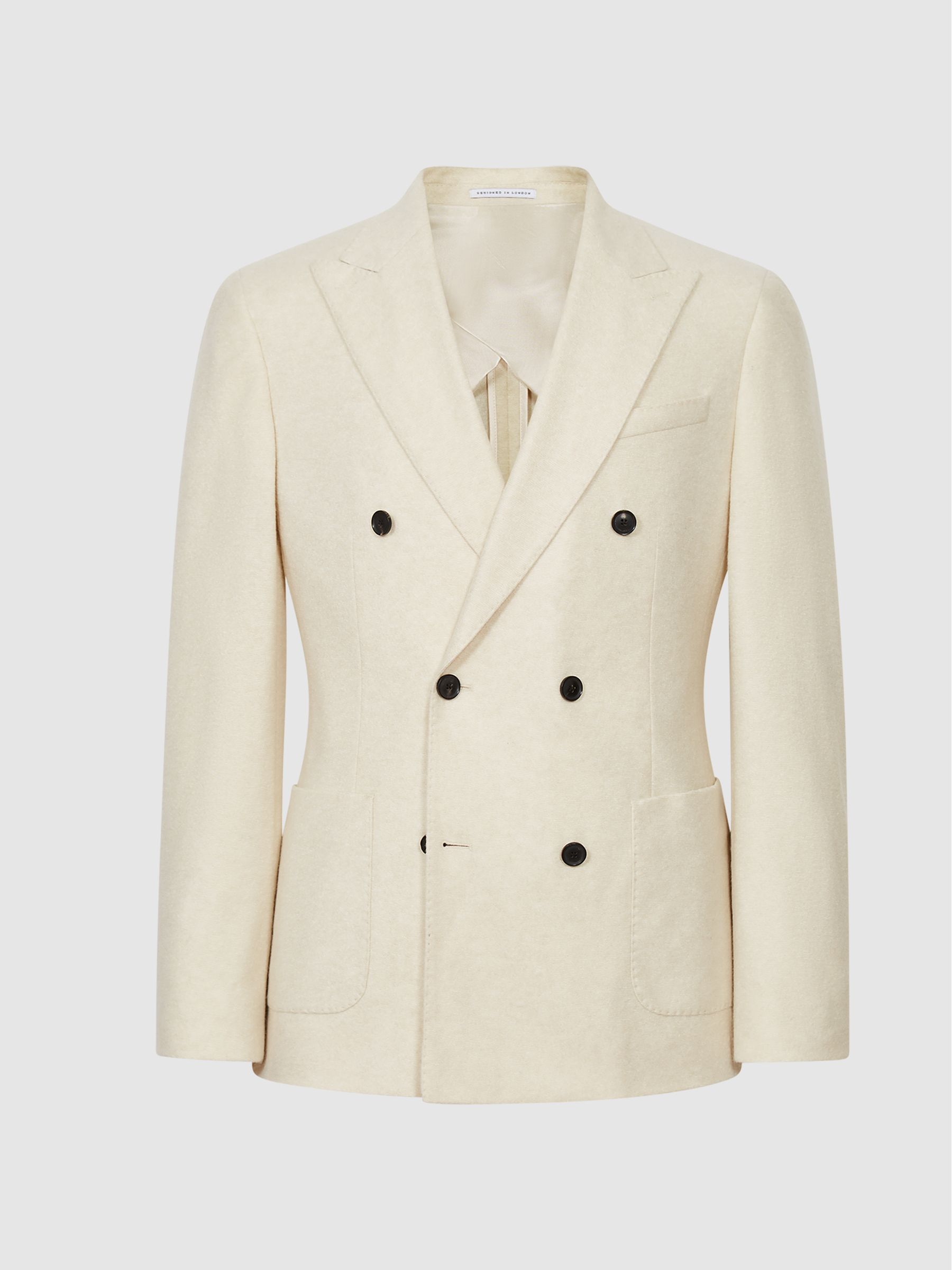 Double Breasted Brushed Jersey Blazer in Ecru - Image 2 of 7 Double Breasted Brushed Jersey Blazer in Ecru - Image 2 of 7