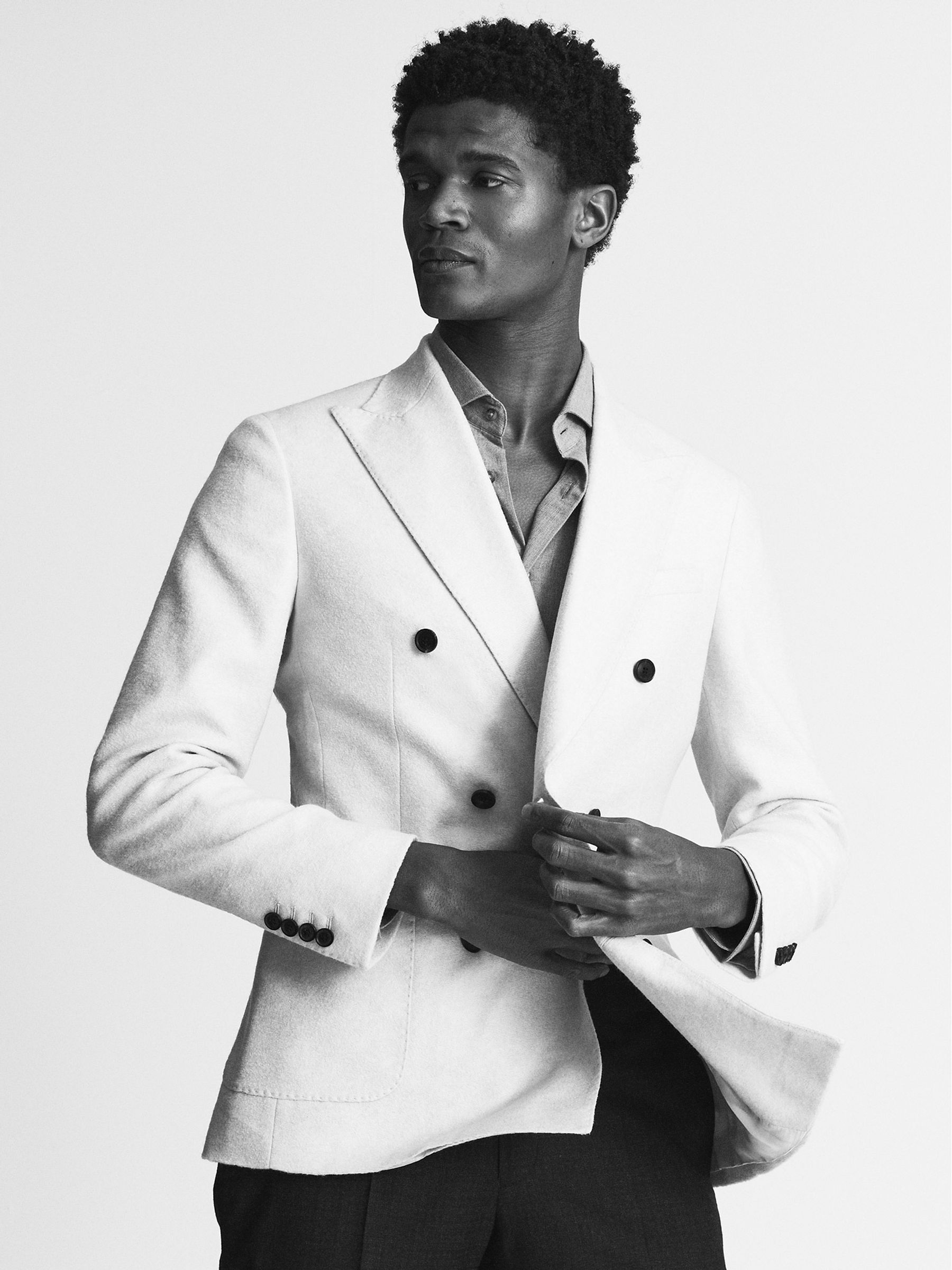 Double Breasted Brushed Jersey Blazer in Ecru - Image 3 of 7