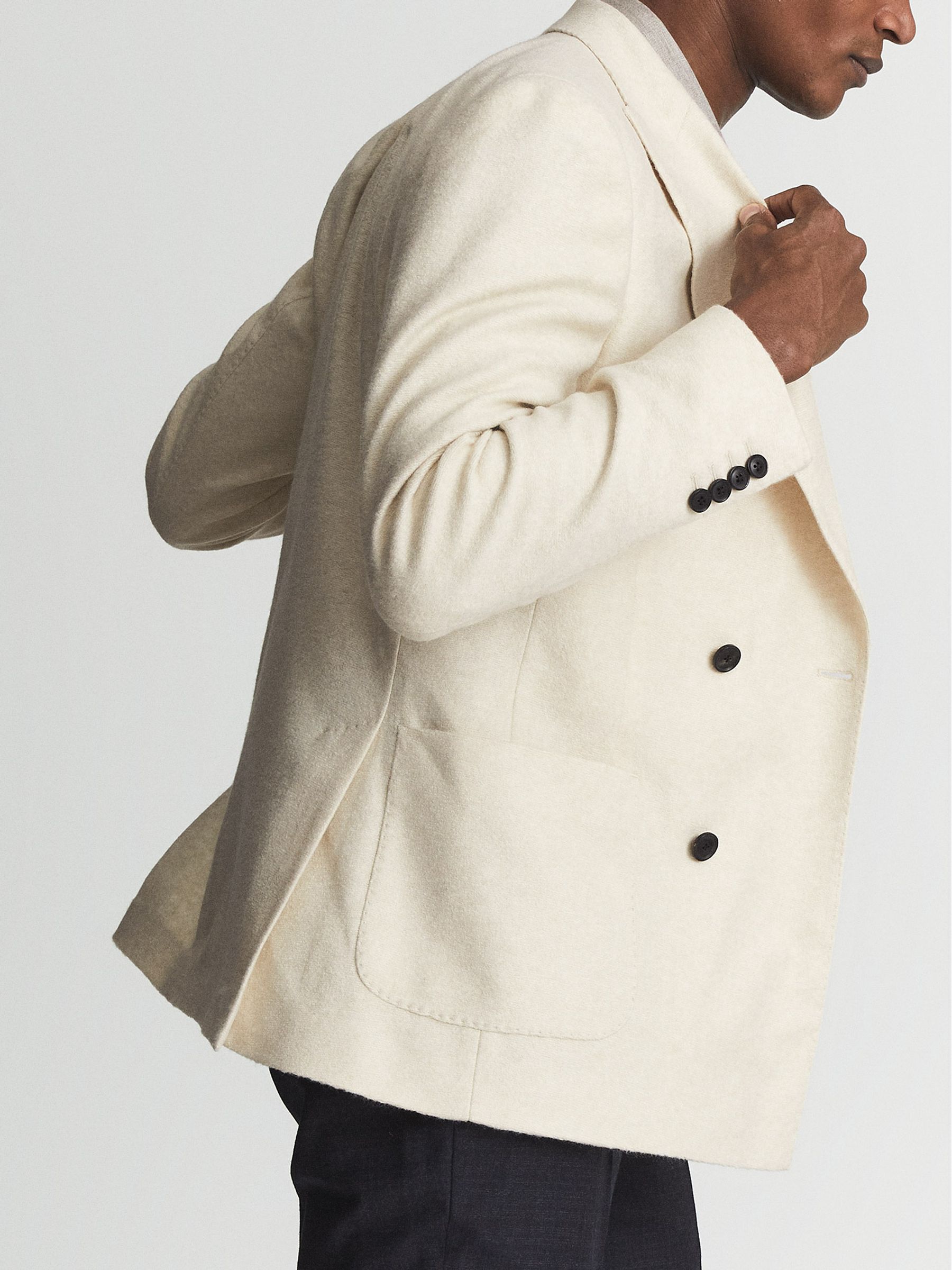 Double Breasted Brushed Jersey Blazer in Ecru - Image 4 of 7