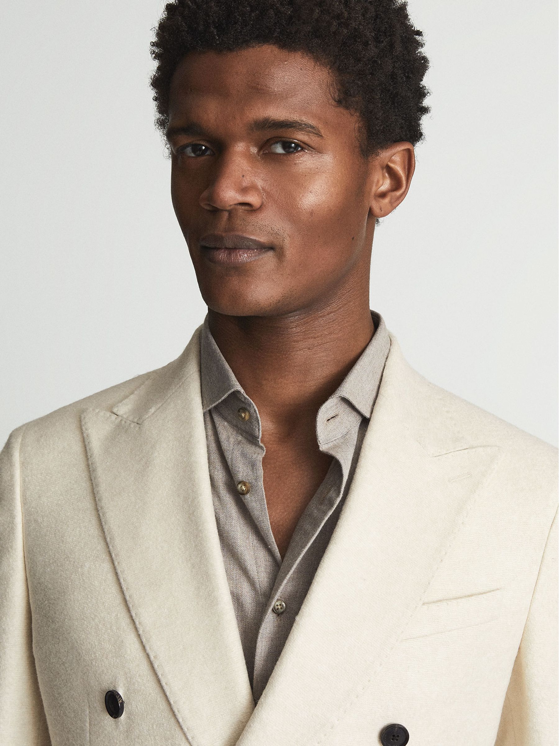 Double Breasted Brushed Jersey Blazer in Ecru - Image 6 of 7