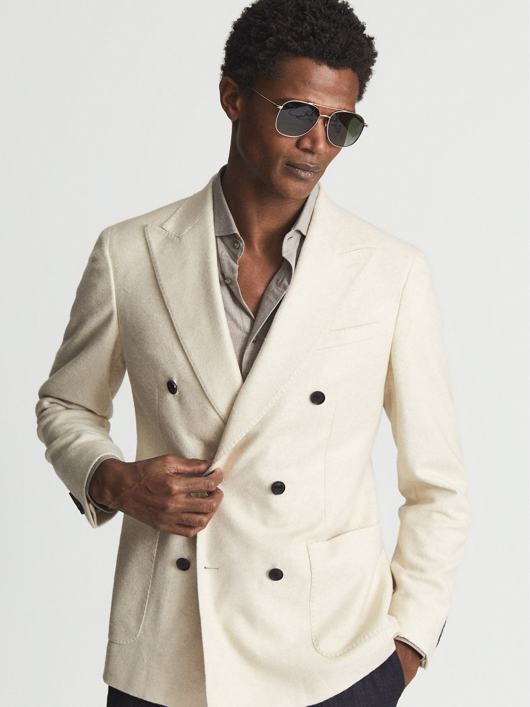 Double Breasted Brushed Jersey Blazer in Ecru - Image 7 of 7