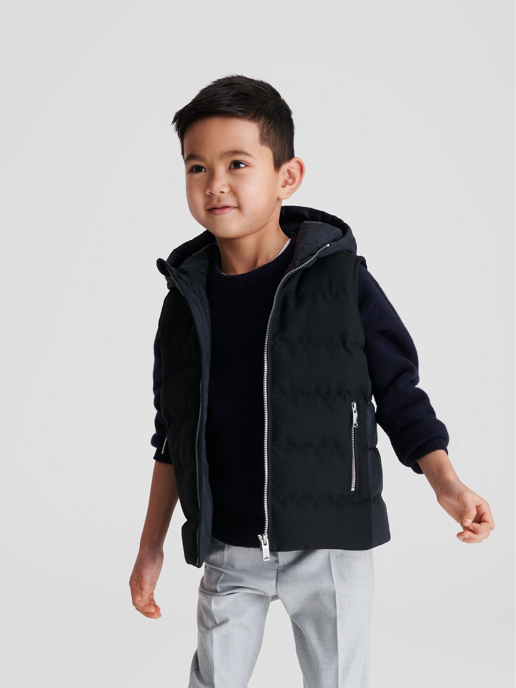 Zip Through Gilet in Navy - Image 1 of 7