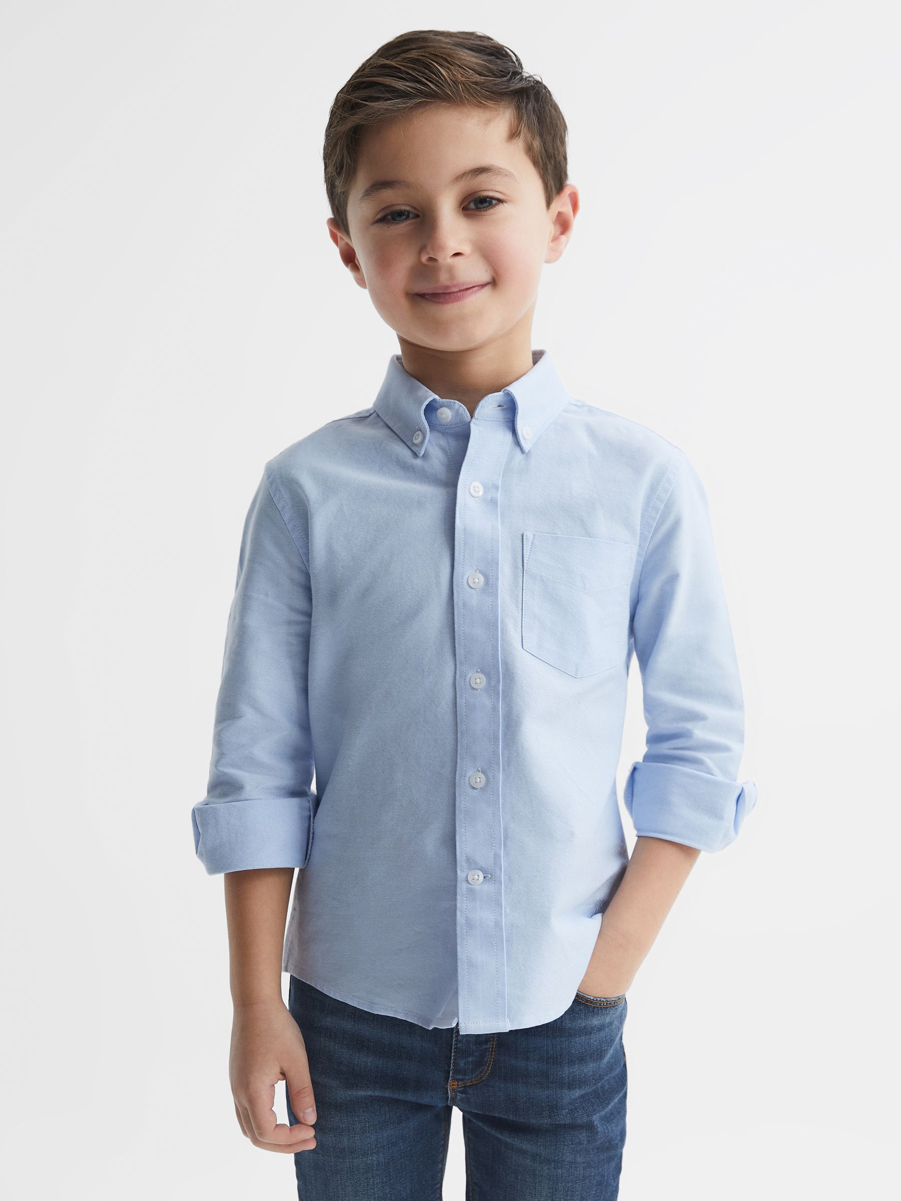4-9 yrs Button Down Oxford Shirt in Soft Blue - Image 3 of 7