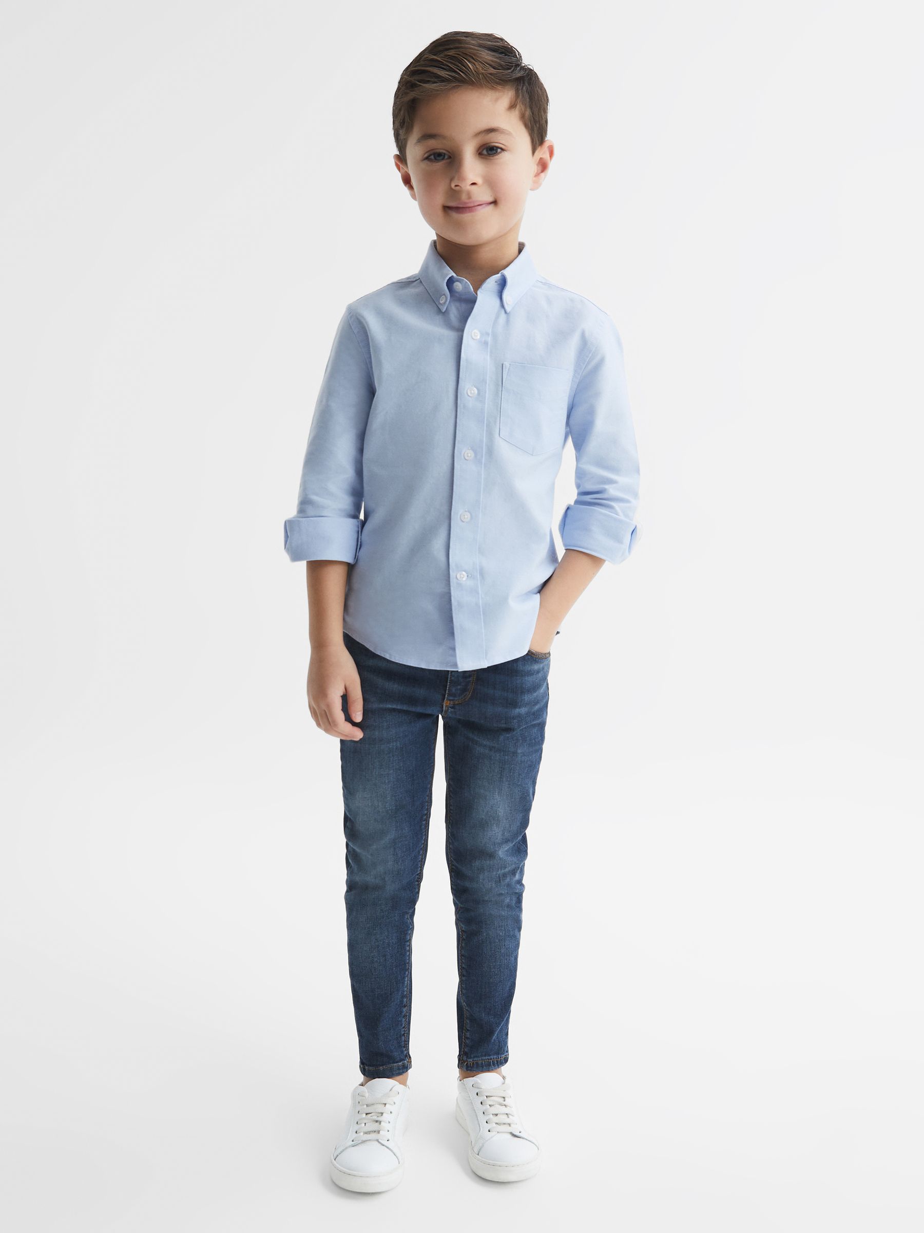 4-9 yrs Button Down Oxford Shirt in Soft Blue - Image 6 of 7