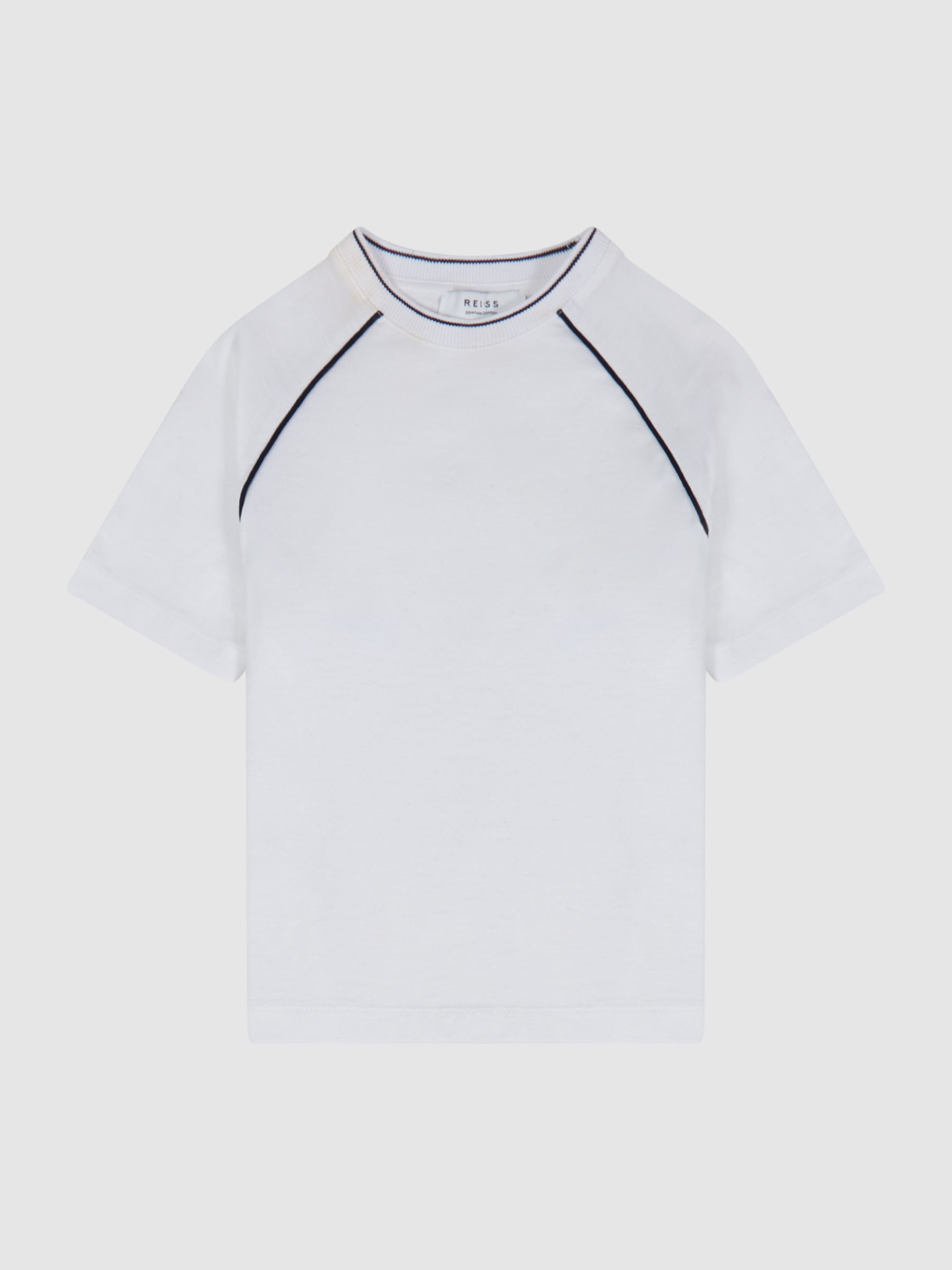 Piped Knitted Trim Crew Neck Tee in White - Image 2 of 6