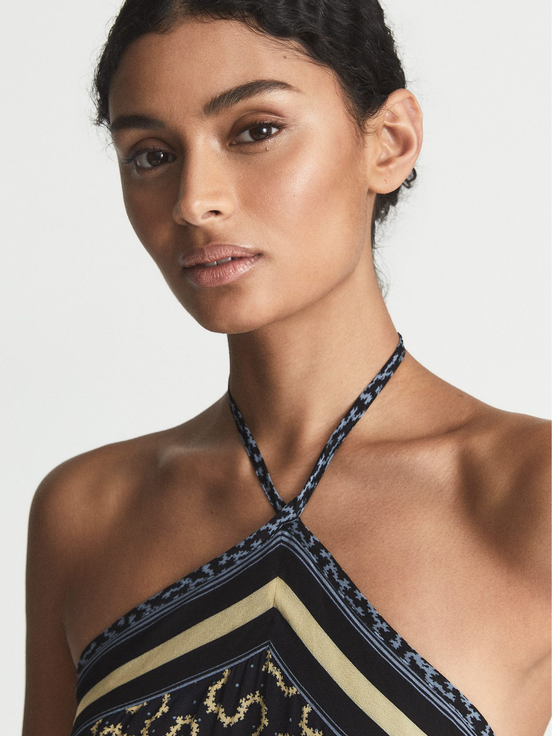 Petite Printed Cut-Out Midi Dress in Navy/Yellow - Image 4 of 7