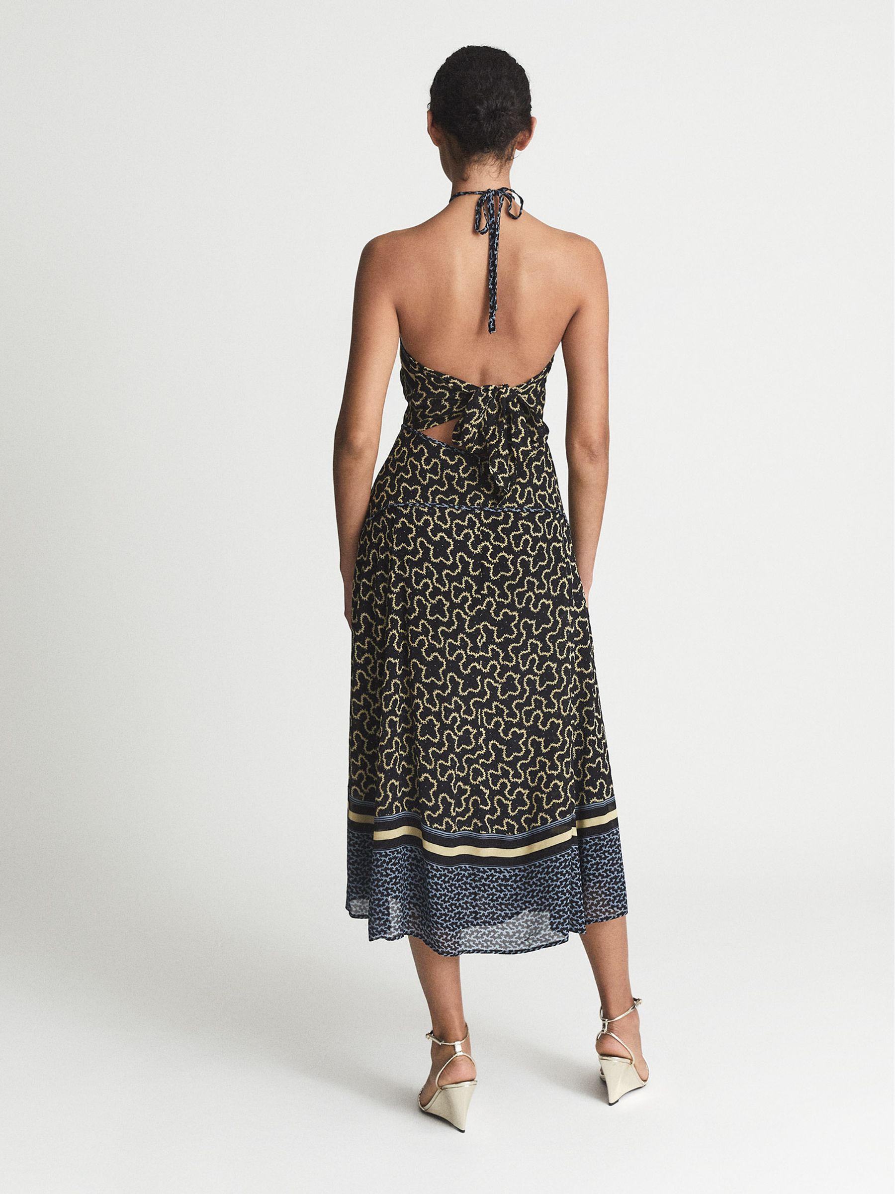 Petite Printed Cut-Out Midi Dress in Navy/Yellow - Image 5 of 7