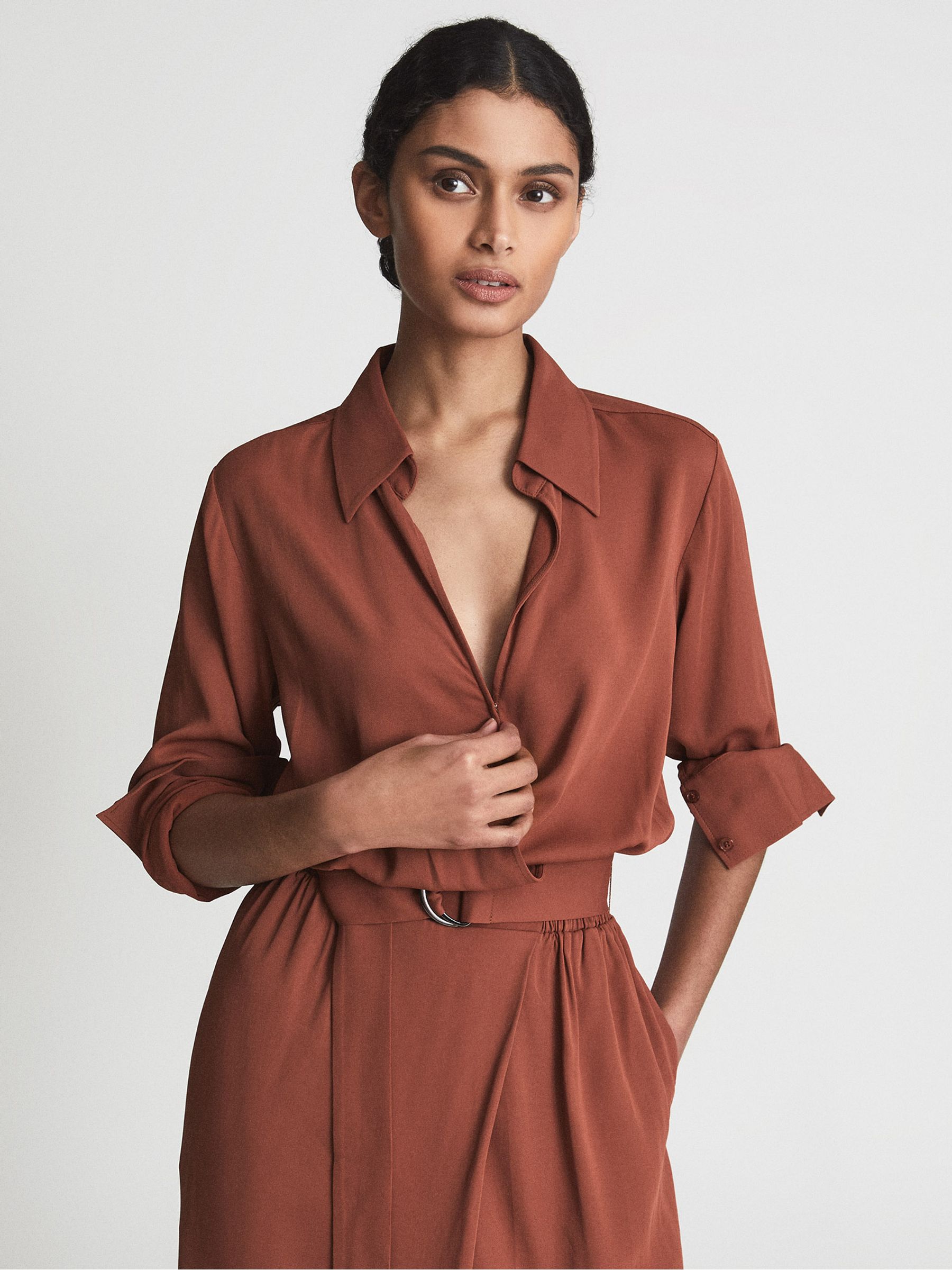 Regular Belted Midi Dress in Rust - Image 1 of 6