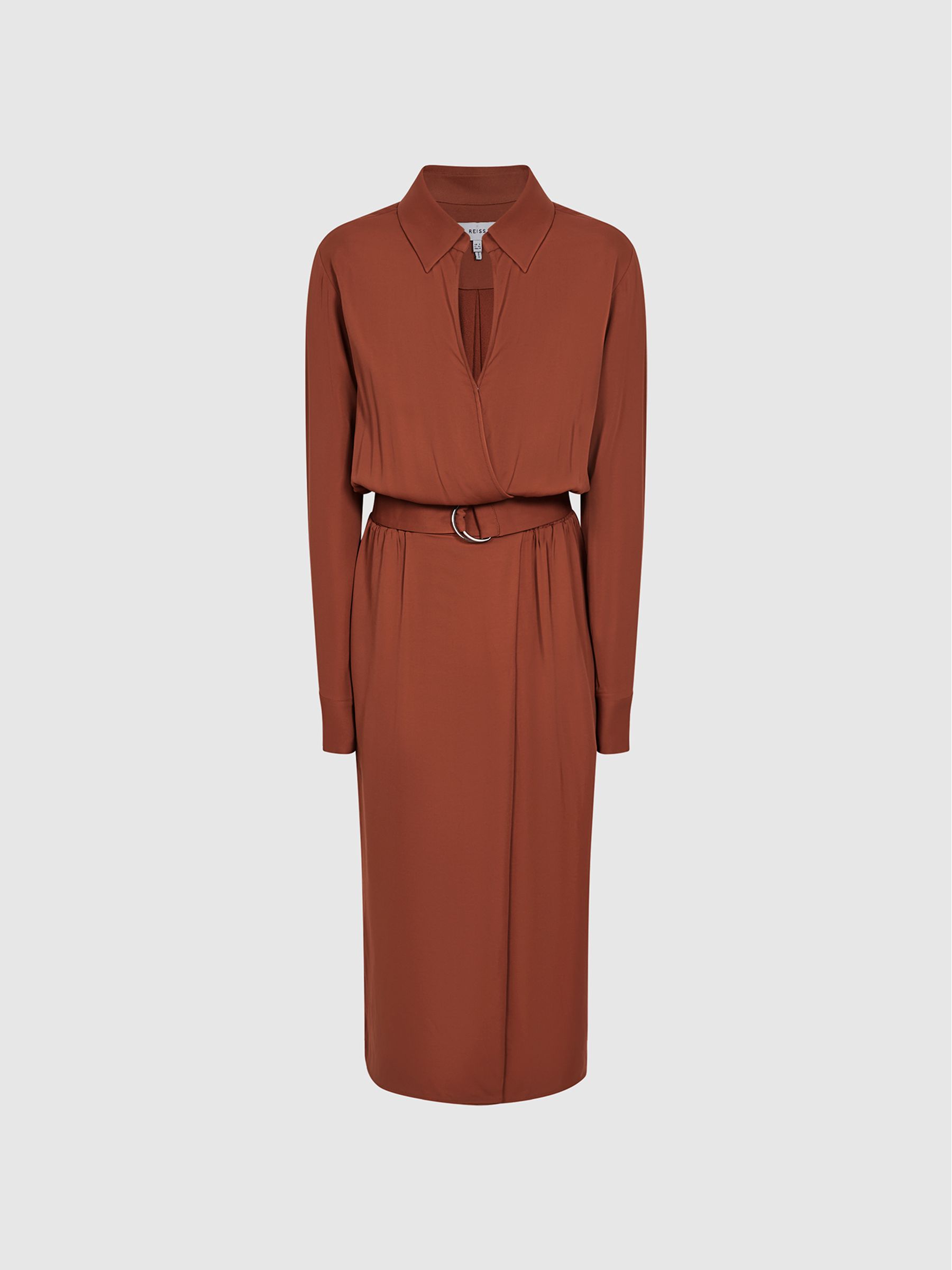 Regular Belted Midi Dress in Rust - Image 2 of 6