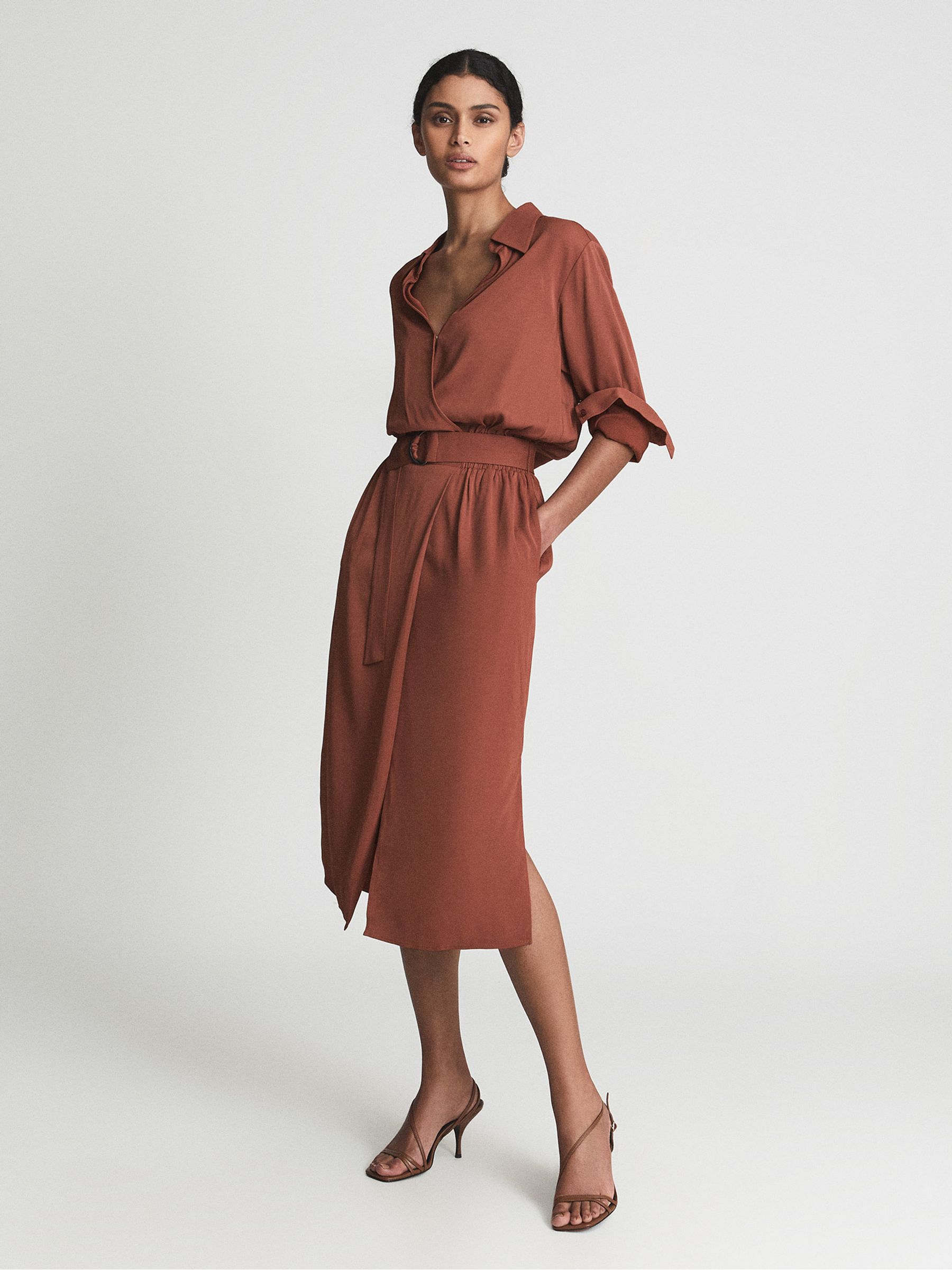 Regular Belted Midi Dress in Rust - Image 3 of 6