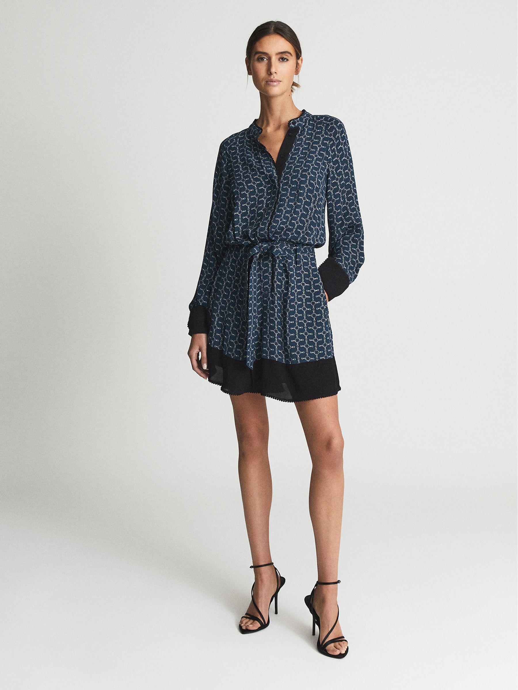 Printed Flippy Dress in Navy Blue - Image 1 of 5