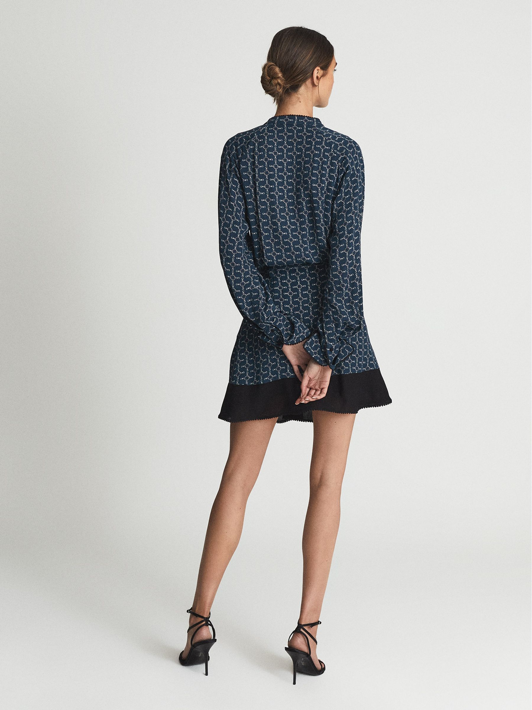 Printed Flippy Dress in Navy Blue - Image 5 of 5