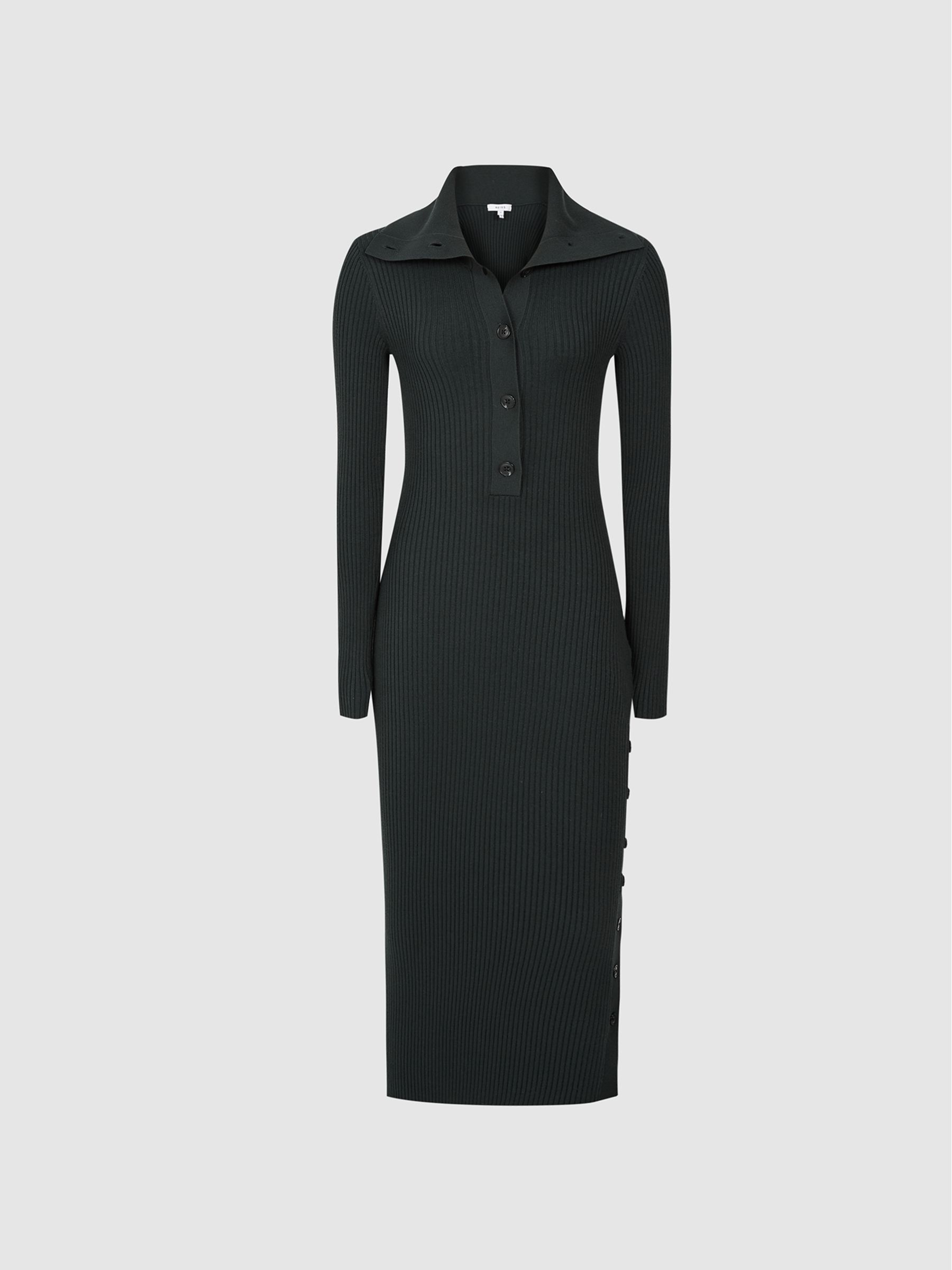 Rib Knitted Midi Dress in Dark Green - Image 2 of 5 Rib Knitted Midi Dress in Dark Green - Image 2 of 5
