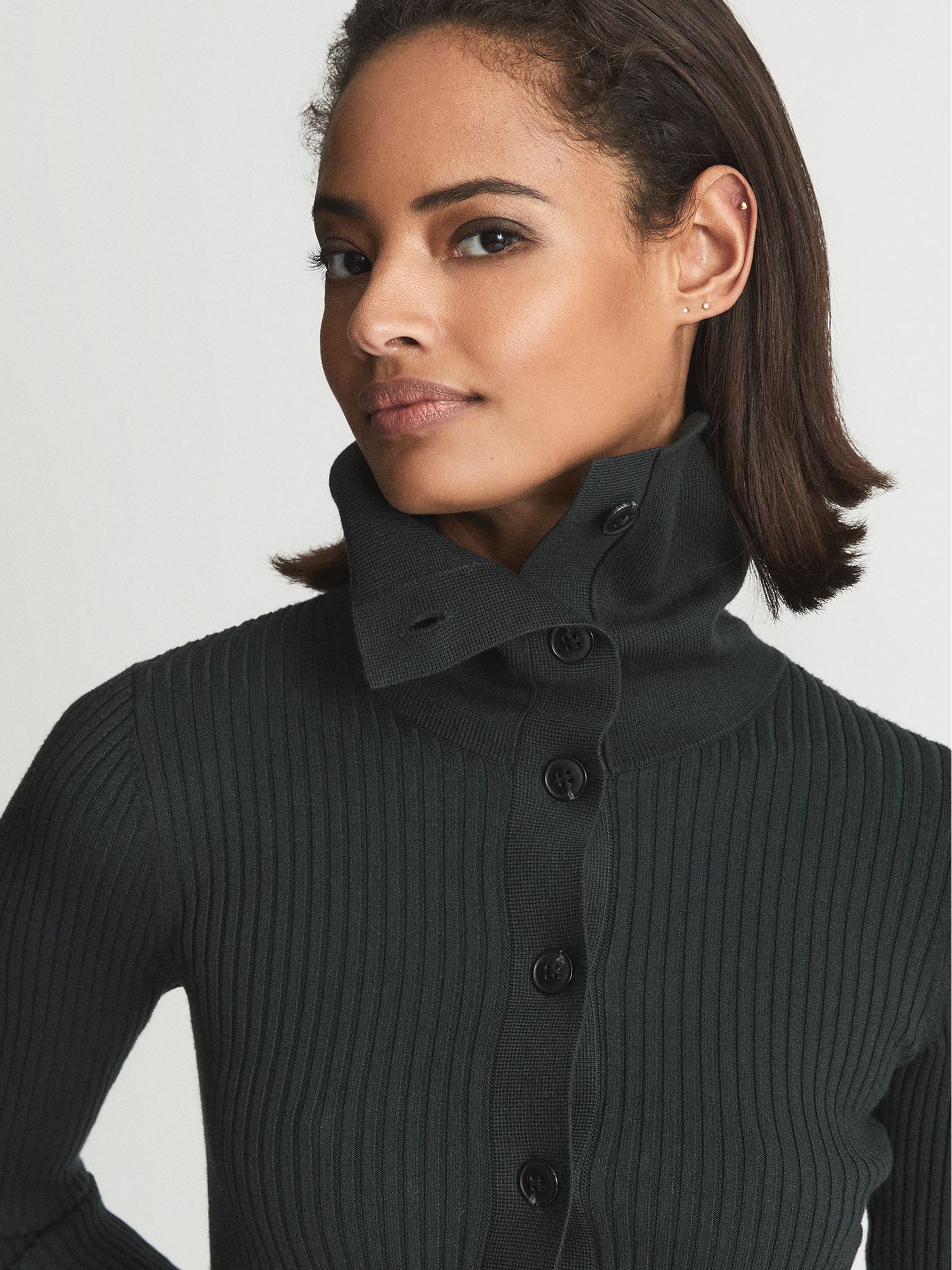 Rib Knitted Midi Dress in Dark Green - Image 3 of 5