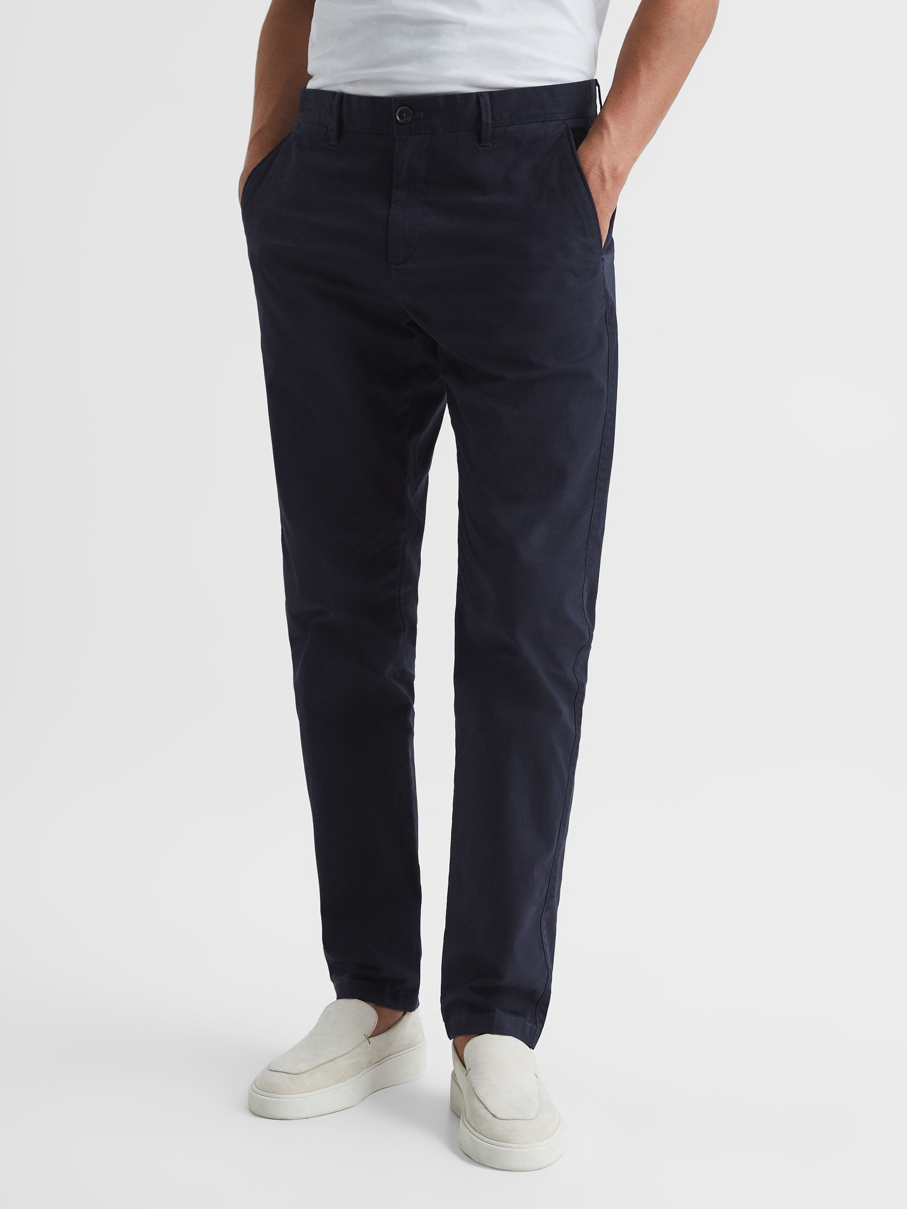 Slim Fit Washed Chinos in Navy - Image 1 of 6 Slim Fit Washed Chinos in Navy - Image 1 of 6