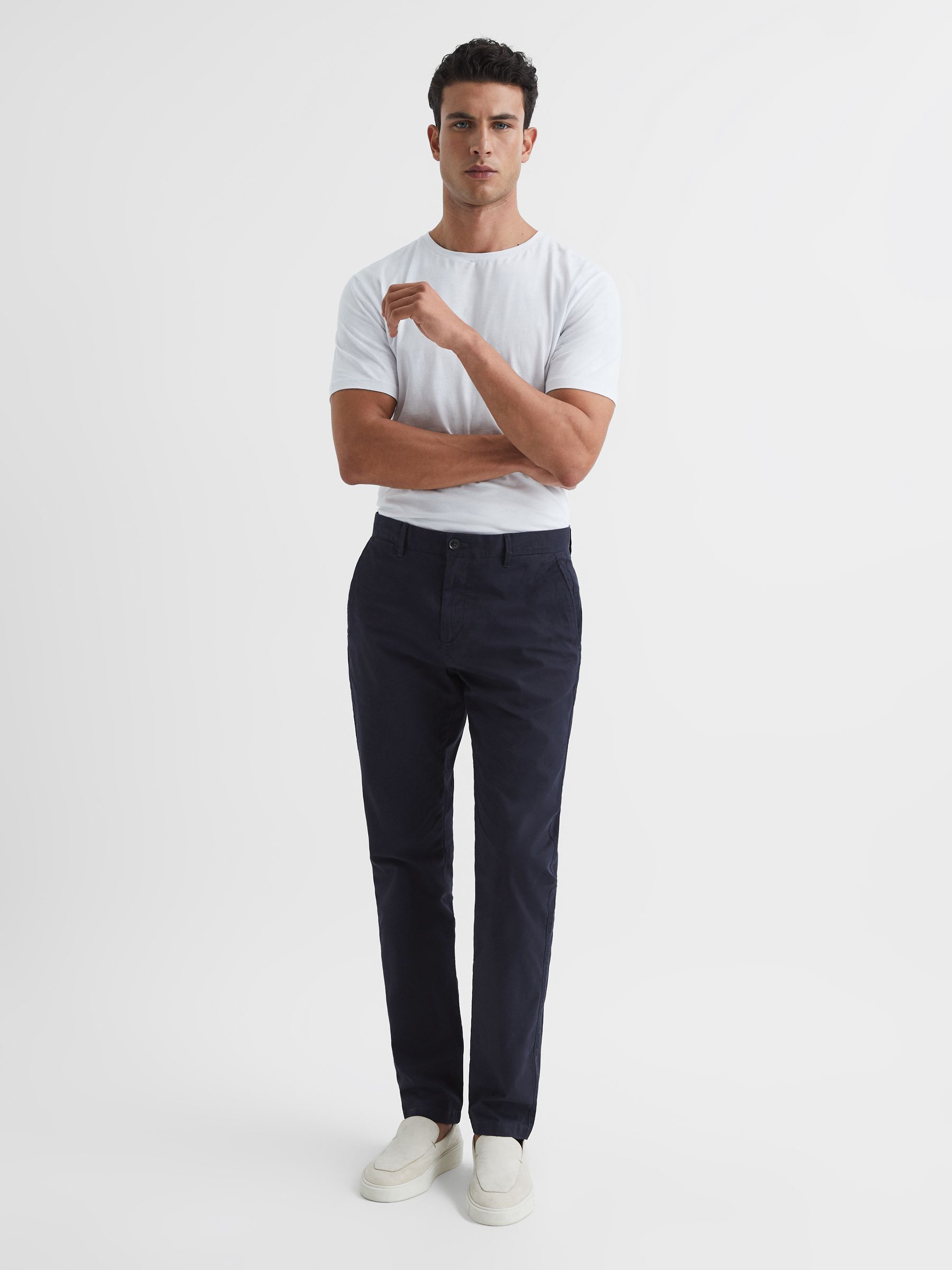 Slim Fit Washed Chinos in Navy - Image 3 of 6