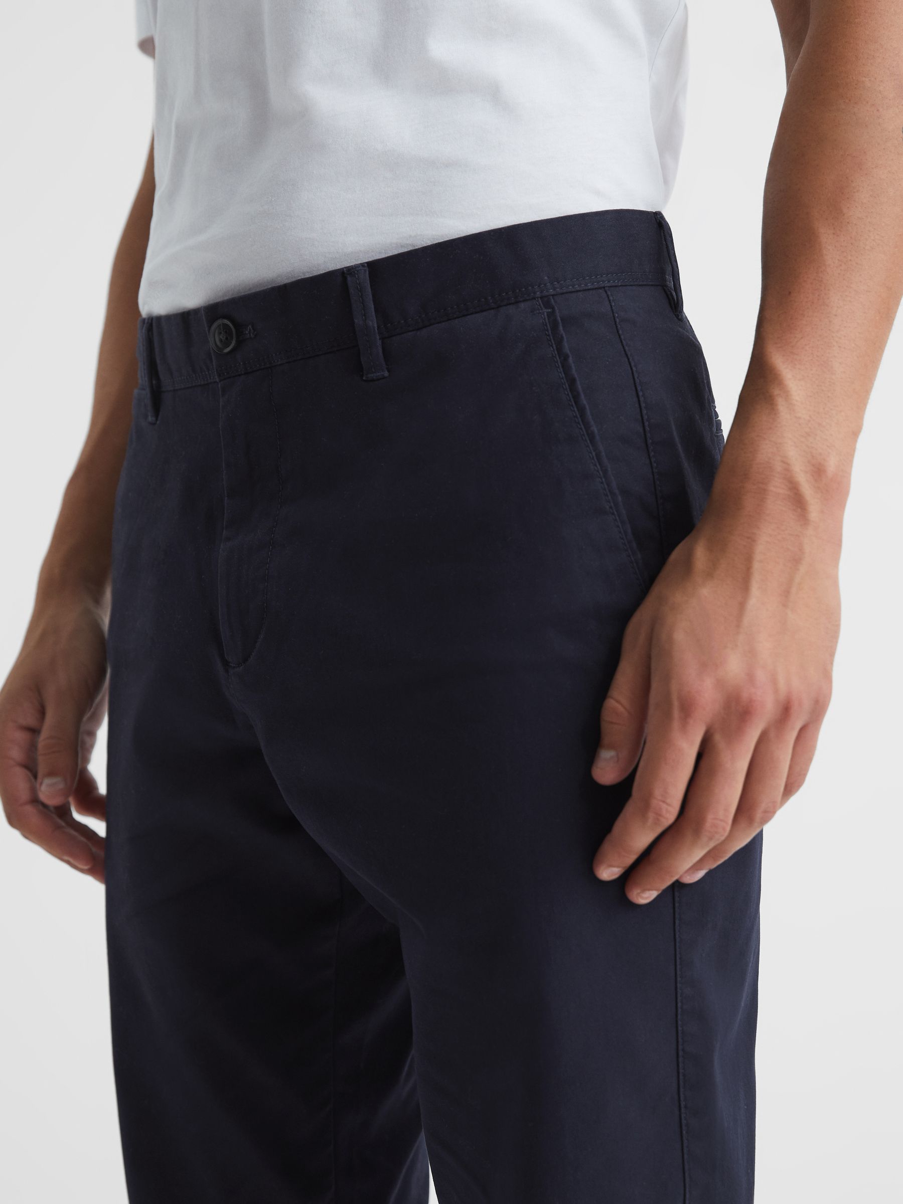 Slim Fit Washed Chinos in Navy - Image 4 of 6