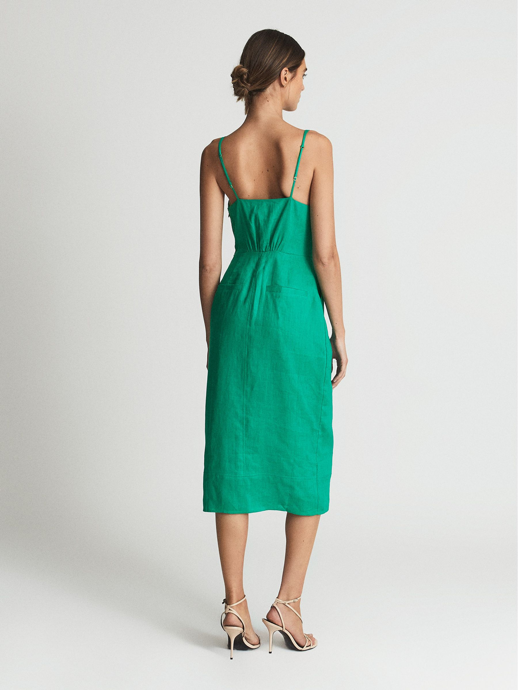 Tie Detail Linen Midi Dress in Green - Image 5 of 5