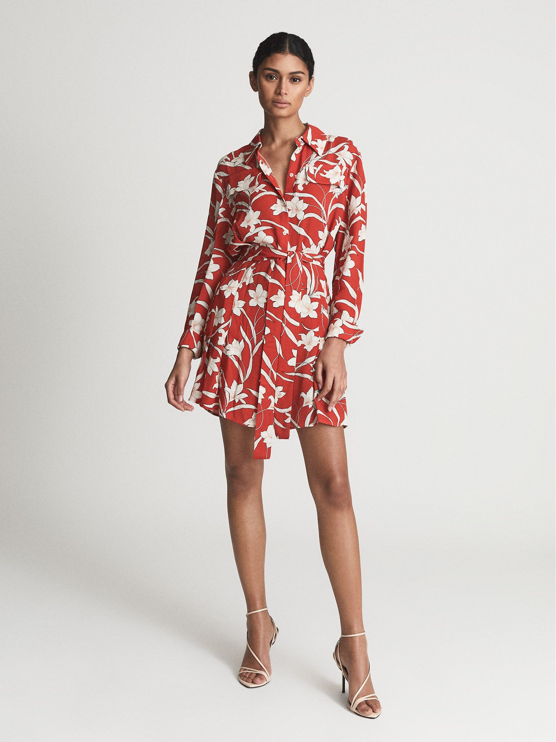 Printed Shirt Dress in Red - Image 1 of 6