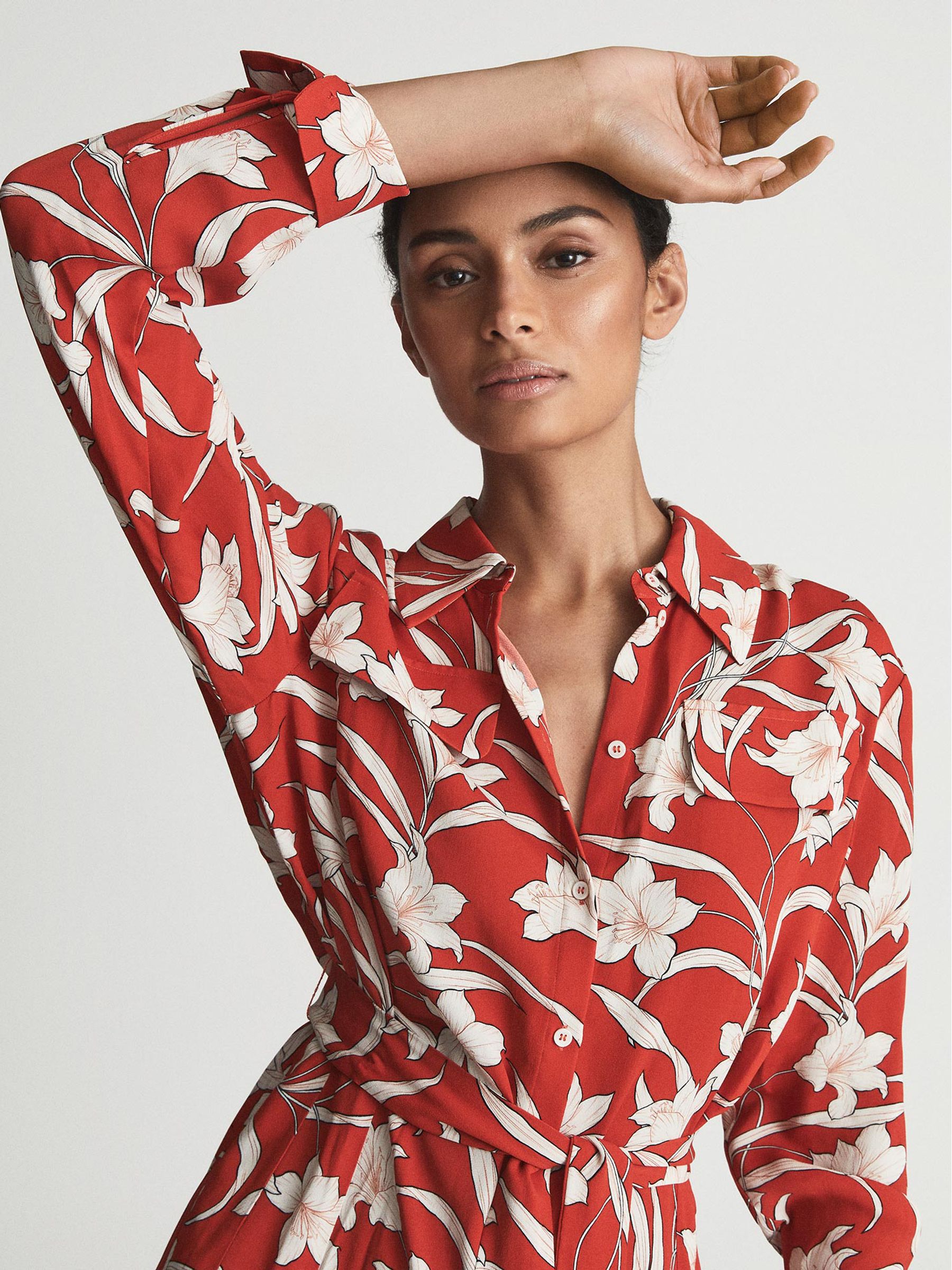 Printed Shirt Dress in Red - Image 3 of 6