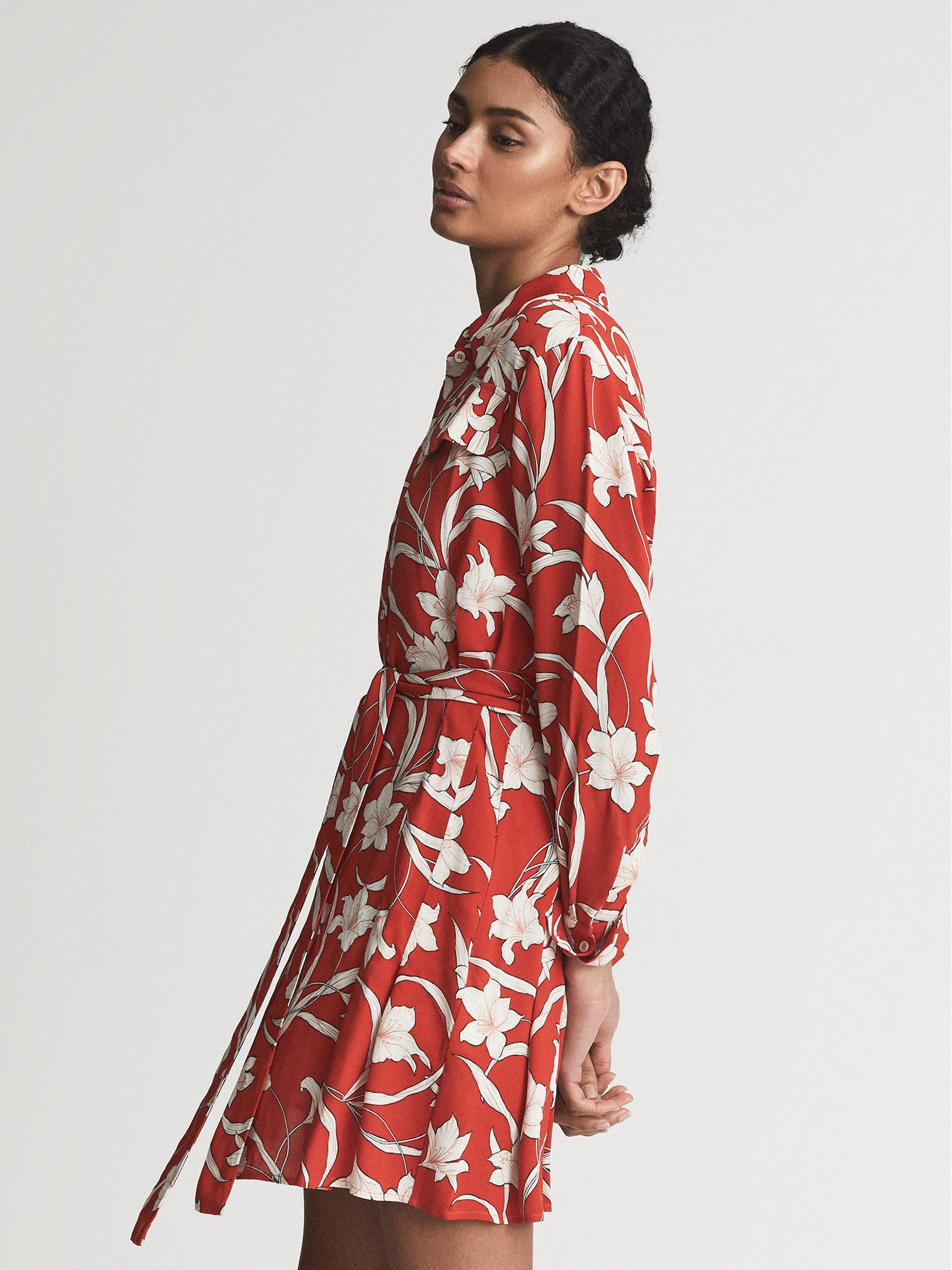 Printed Shirt Dress in Red - Image 4 of 6