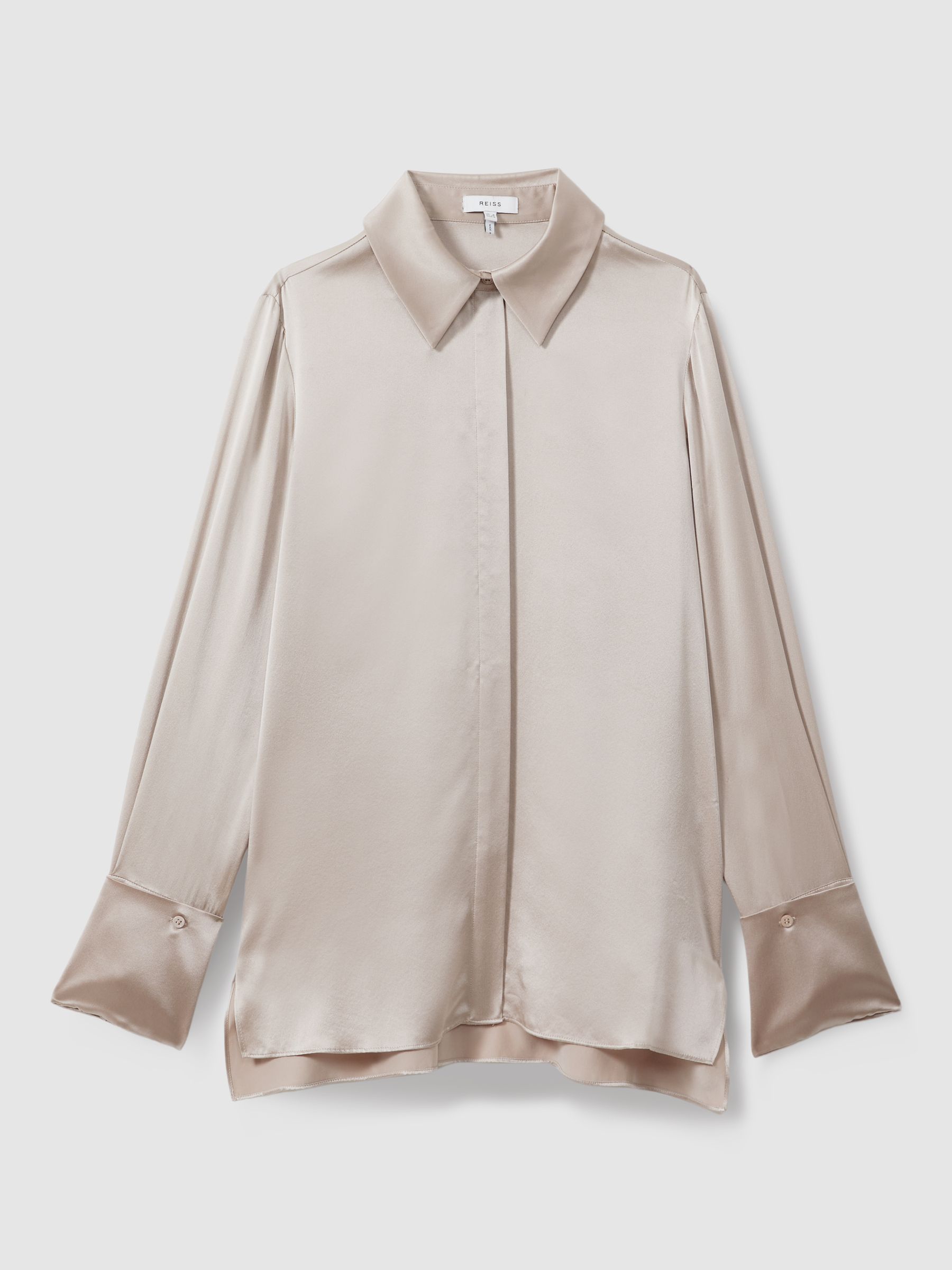 Silk Double-Cuff Button-Through Shirt in Champagne - Image 2 of 7