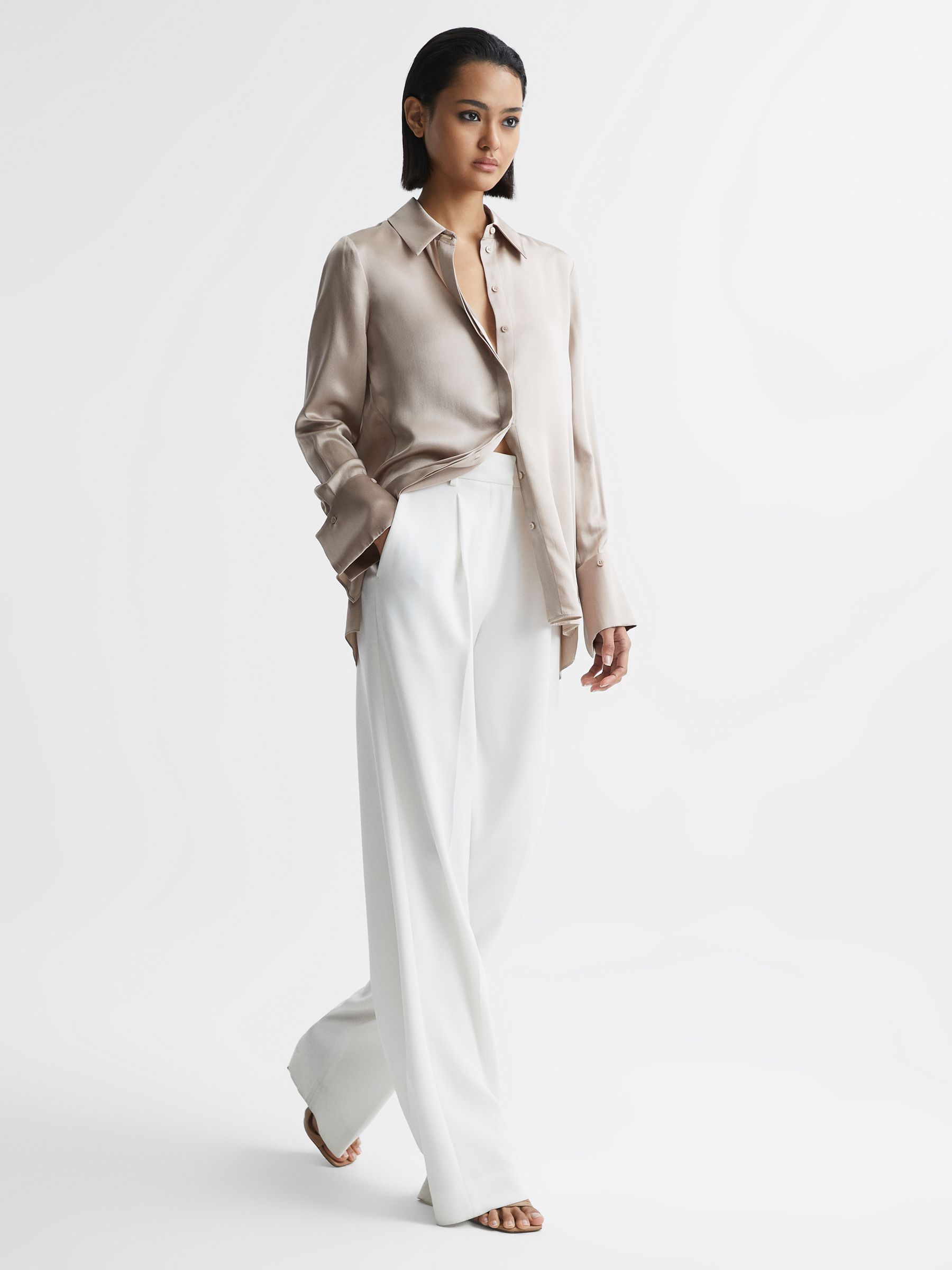 Silk Double-Cuff Button-Through Shirt in Champagne - Image 7 of 7
