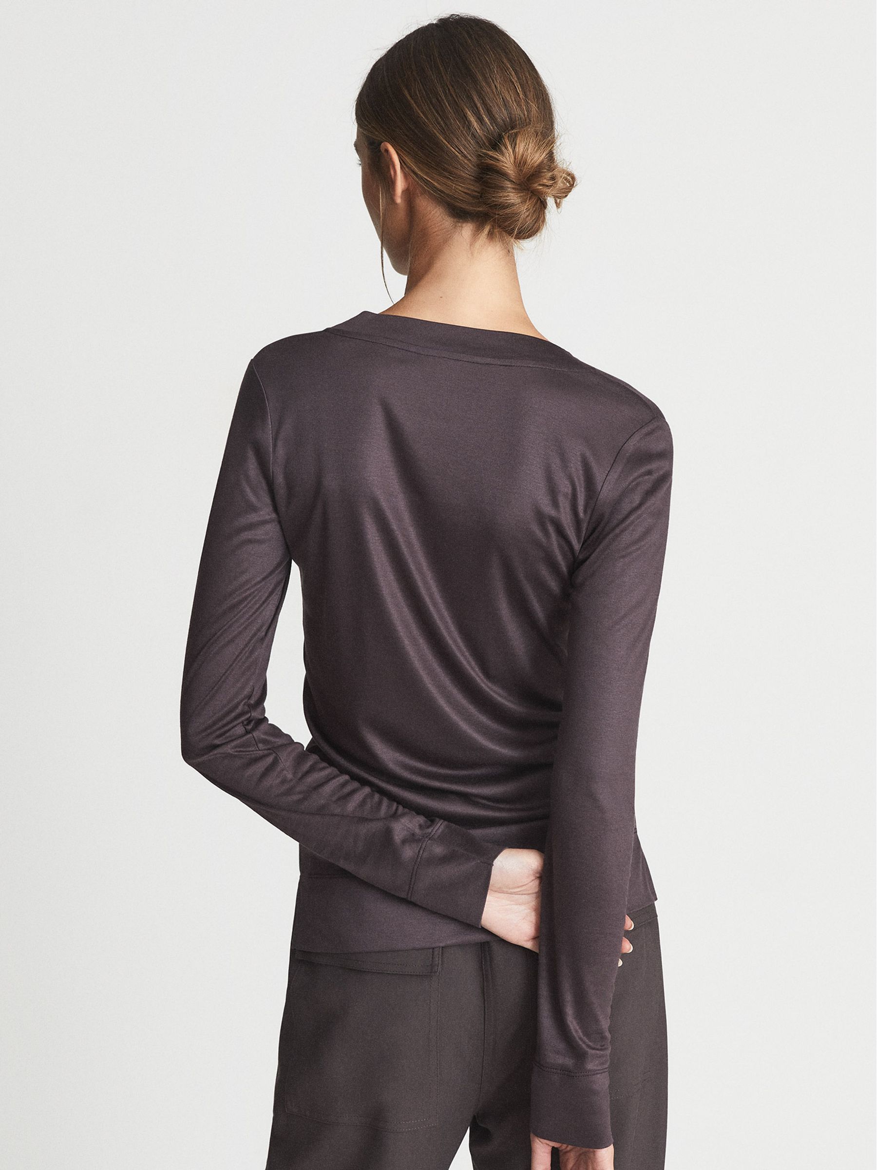 Jersey V-neck Top in Grape - Image 5 of 6