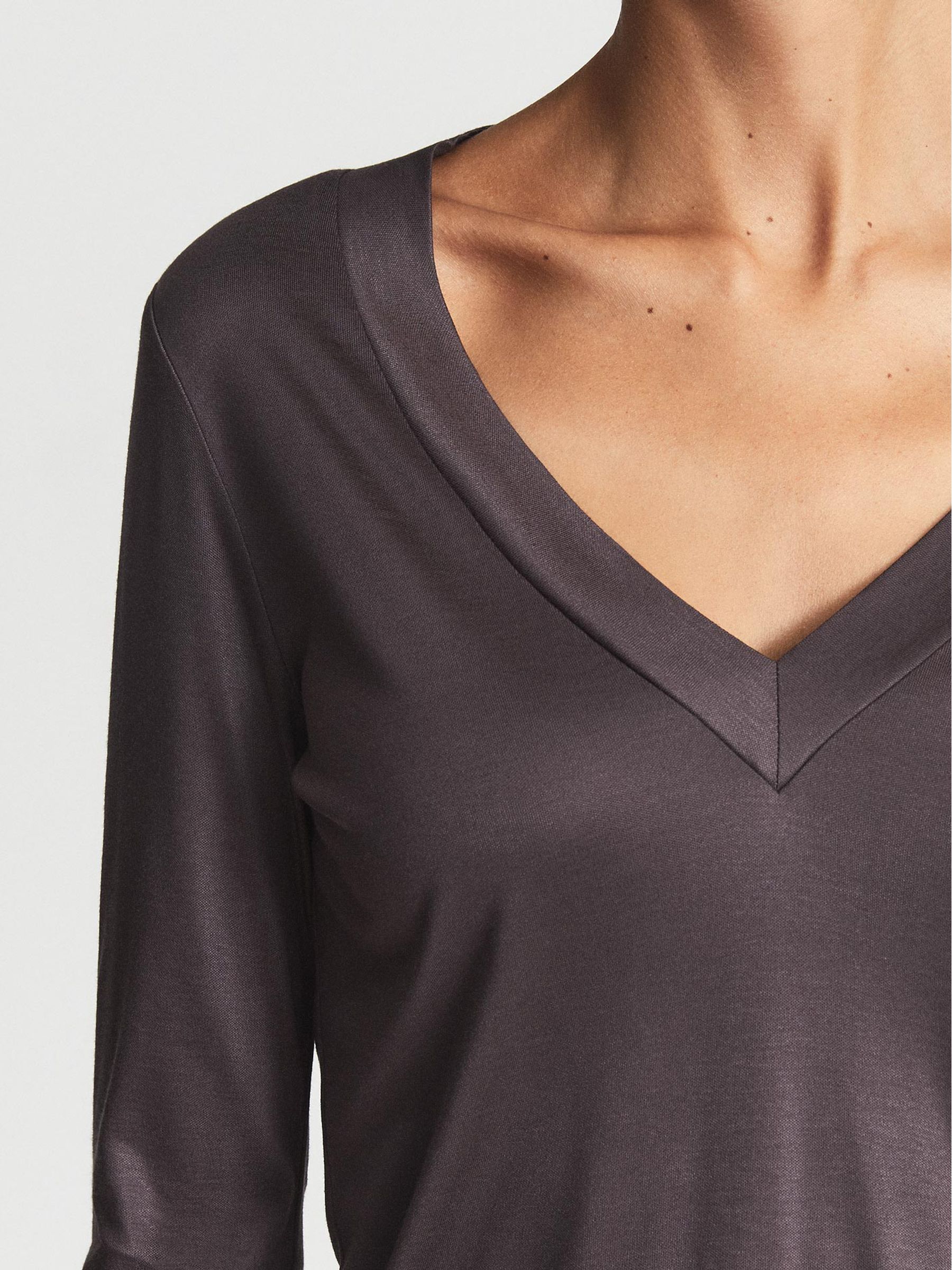 Jersey V-neck Top in Grape - Image 6 of 6