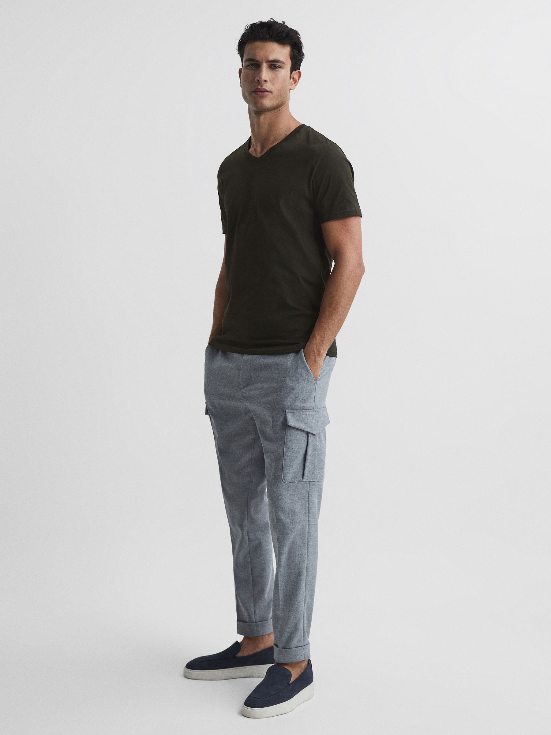 Cotton V-Neck T-Shirt in Oxidised Green - Image 3 of 6