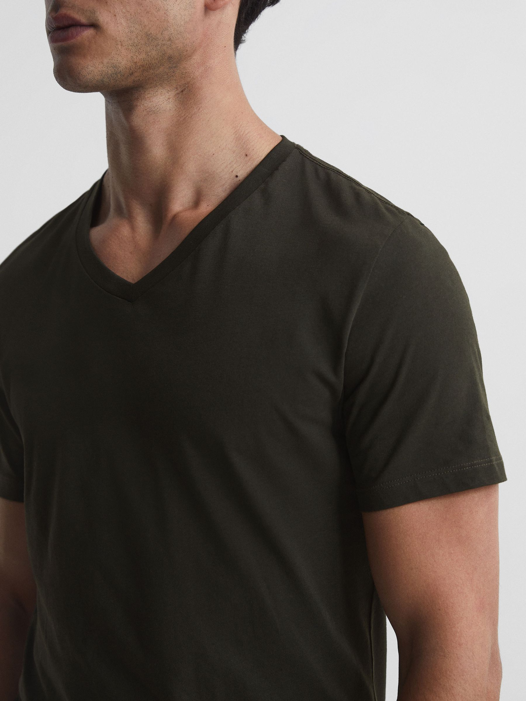 Cotton V-Neck T-Shirt in Oxidised Green - Image 4 of 6