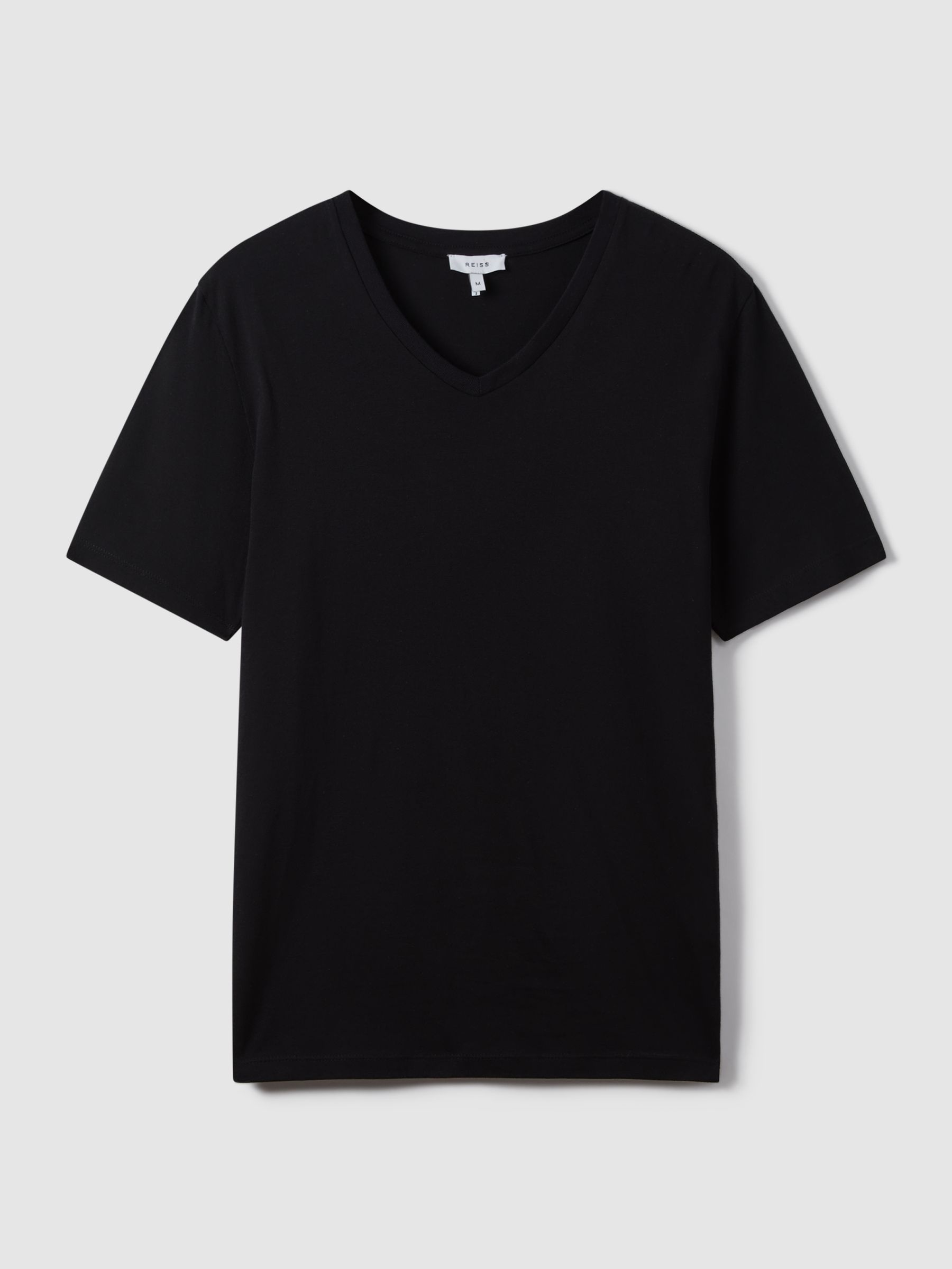 Cotton V-Neck T-Shirt in Black - Image 2 of 8