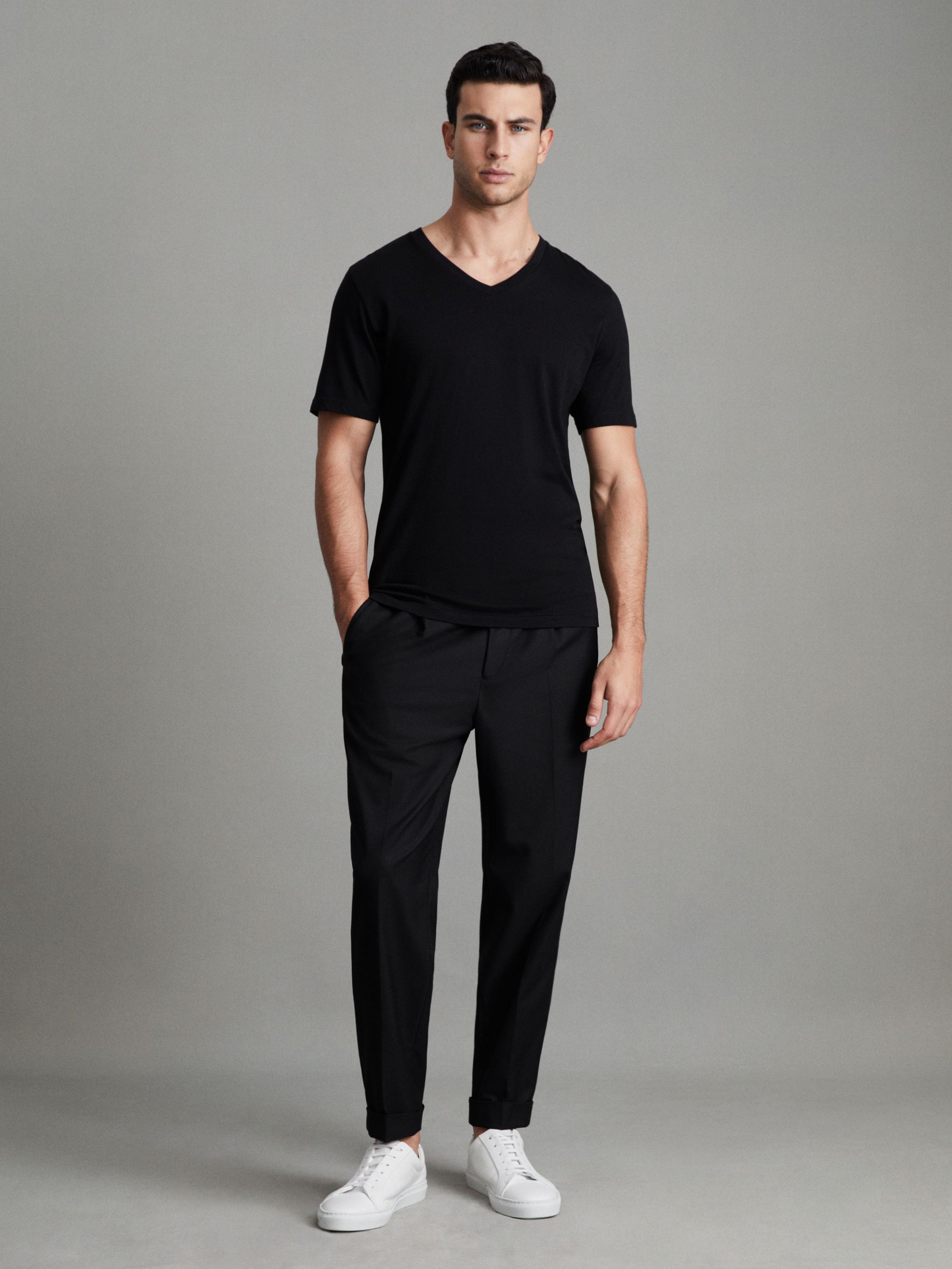 Cotton V-Neck T-Shirt in Black - Image 3 of 8