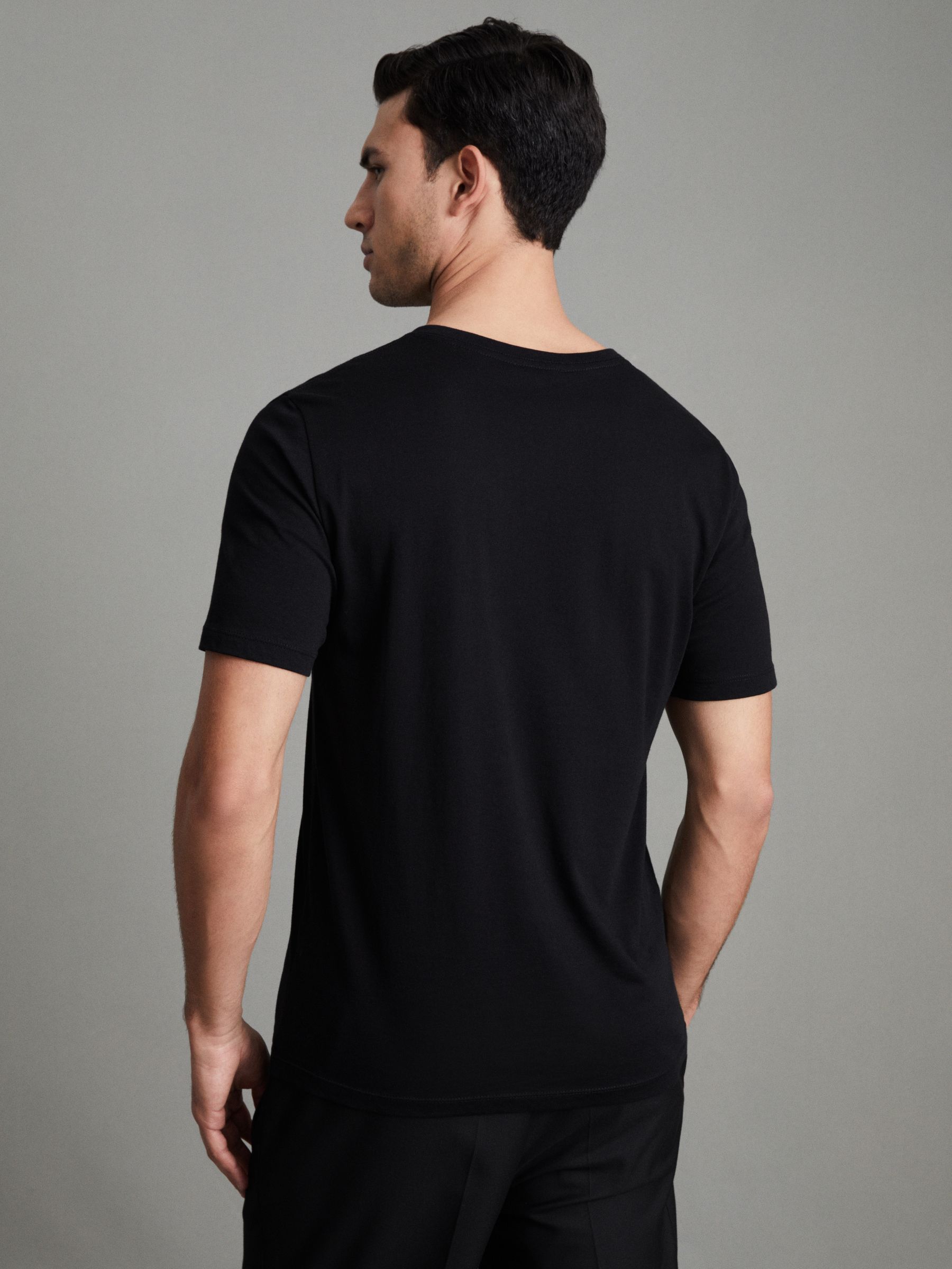 Cotton V-Neck T-Shirt in Black - Image 4 of 8