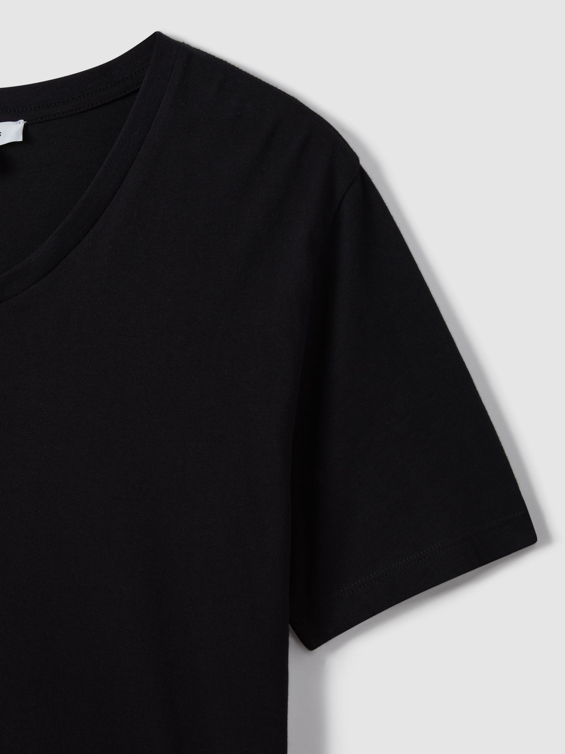 Cotton V-Neck T-Shirt in Black - Image 5 of 8