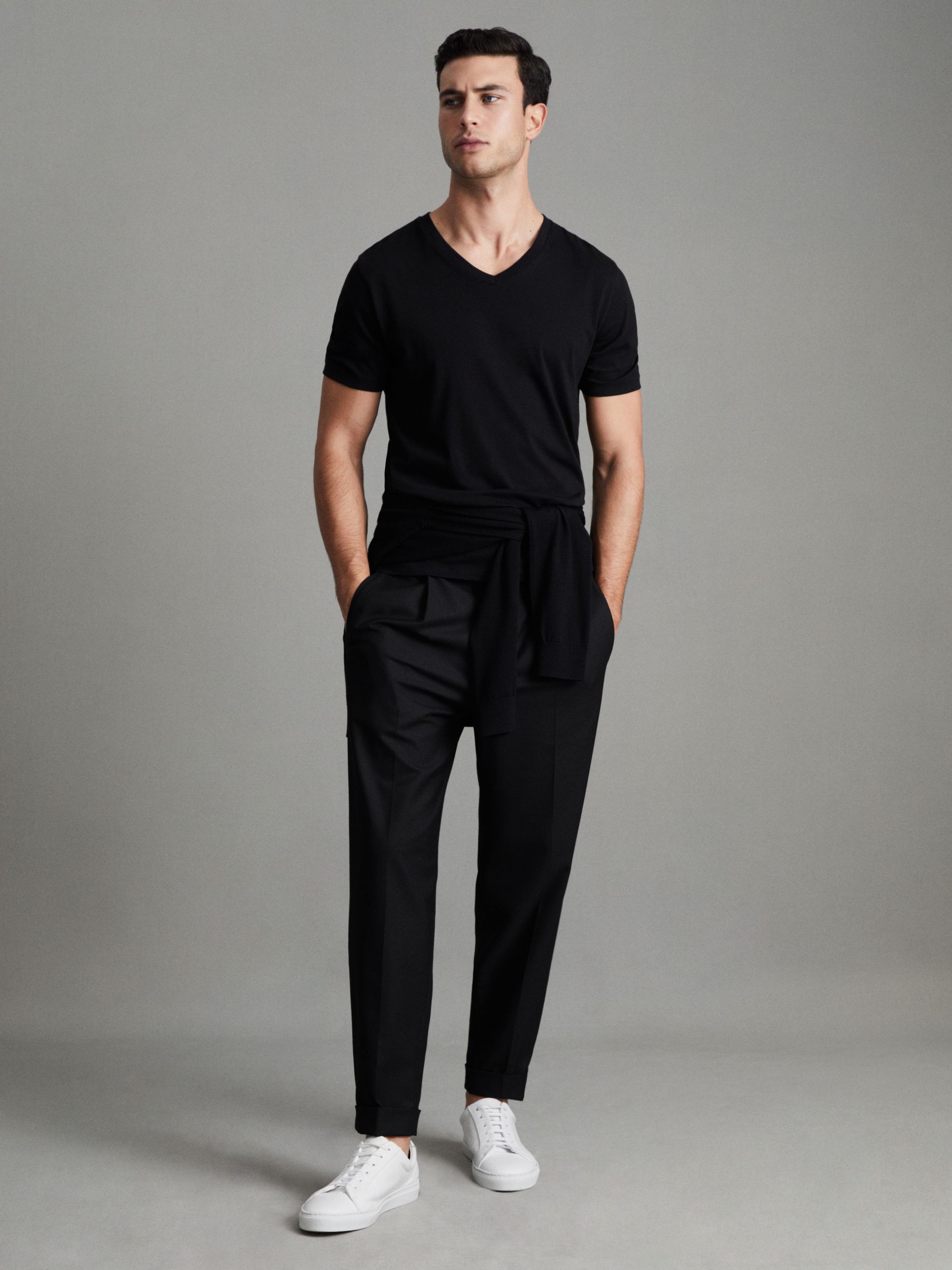 Cotton V-Neck T-Shirt in Black - Image 7 of 8