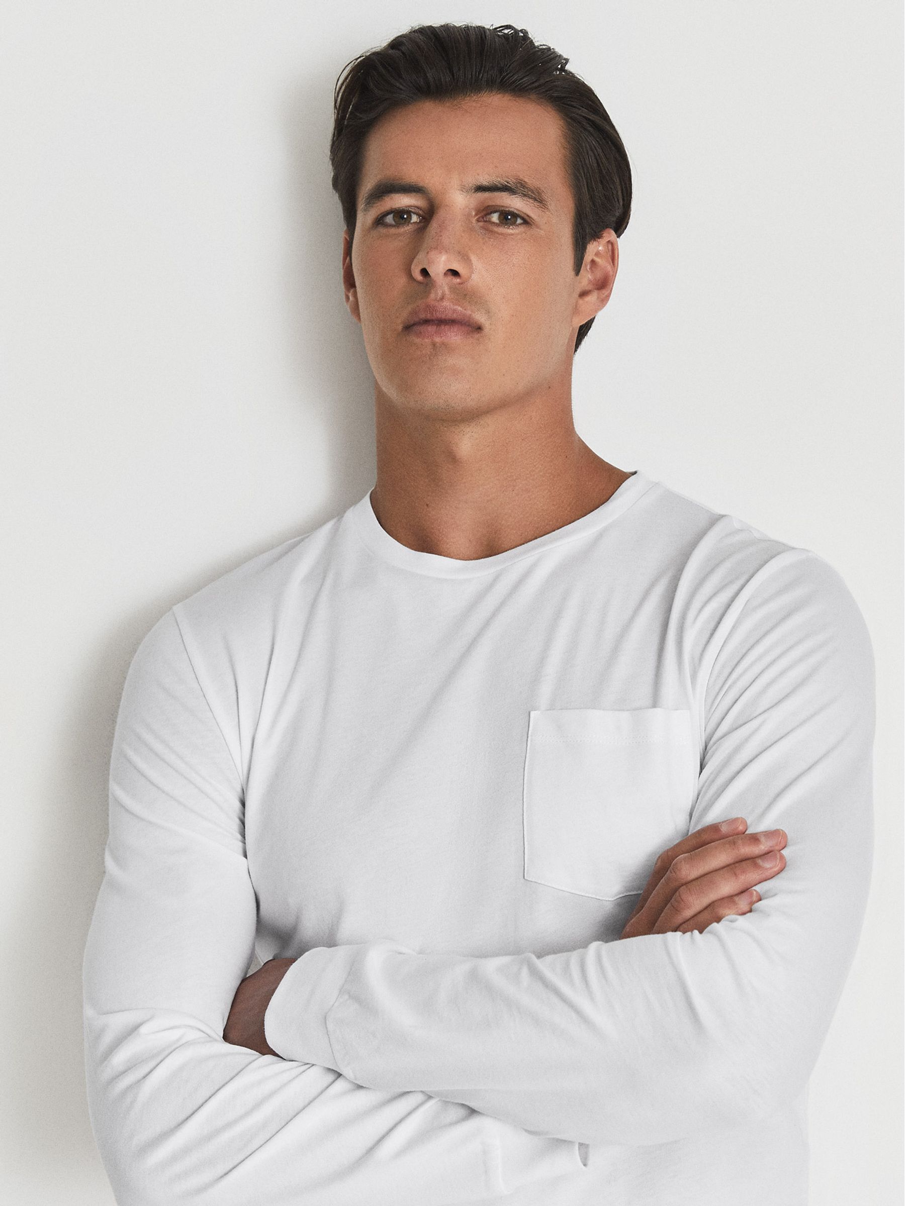 Long Sleeved Crew Neck T-shirt in White - Image 1 of 7